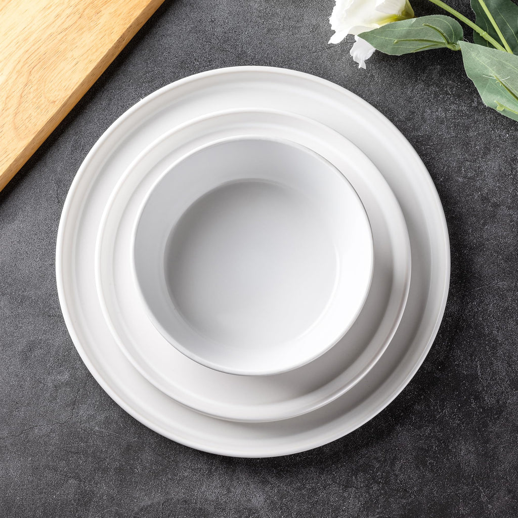 Ceramic Dinnerware Sets for 4, Modern Flat Stoneware Plates and Bowls Sets,Chip and Crack Resistant | Dishwasher & Microwave Safe Dishes Set, Scratch Resistant- Service for 4 (12pc)