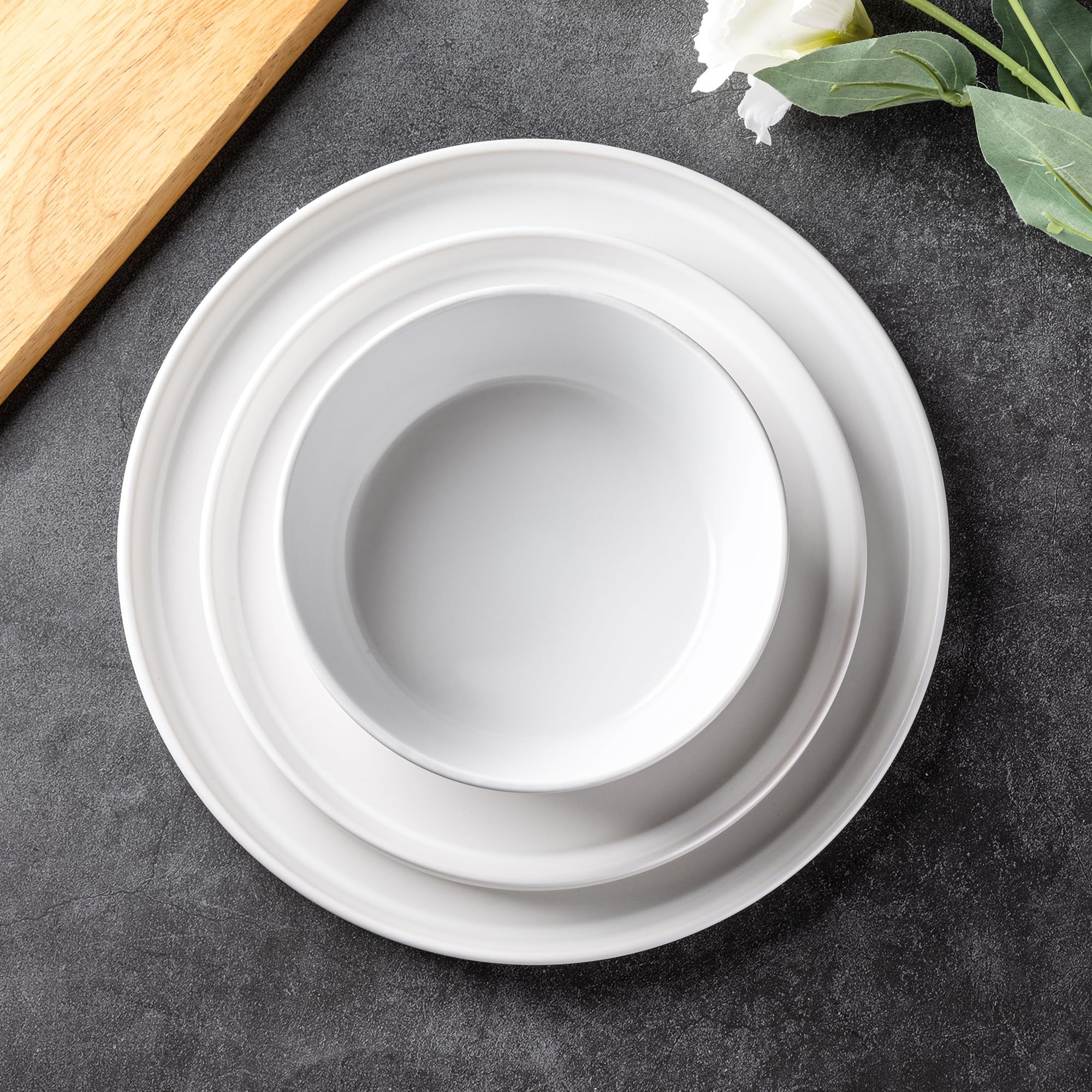 Ceramic Dinnerware Sets for 4, Modern Flat Stoneware Plates and Bowls Sets,Chip and Crack Resistant | Dishwasher & Microwave Safe Dishes Set, Scratch Resistant- Service for 4 (12pc)