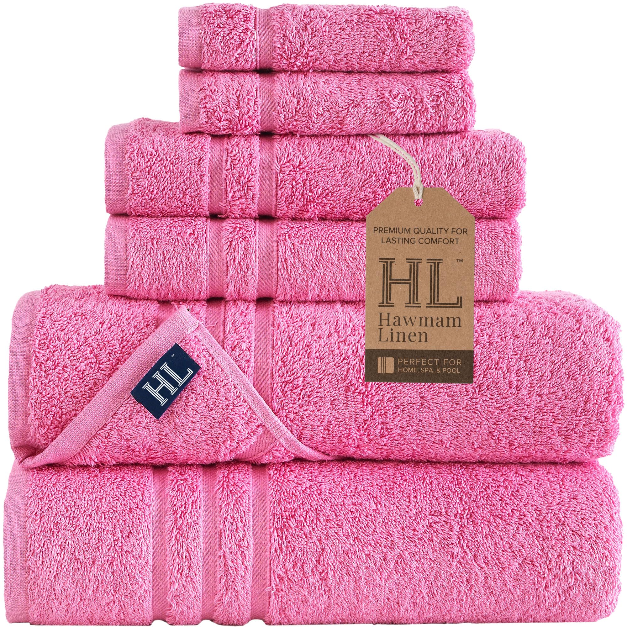 Linen Bath Towels Set for Bathroom Original Turkish Cotton Soft, Absorbent and Premium 2 Bath Towels, 2 Hand Towels, 2 Washcloths