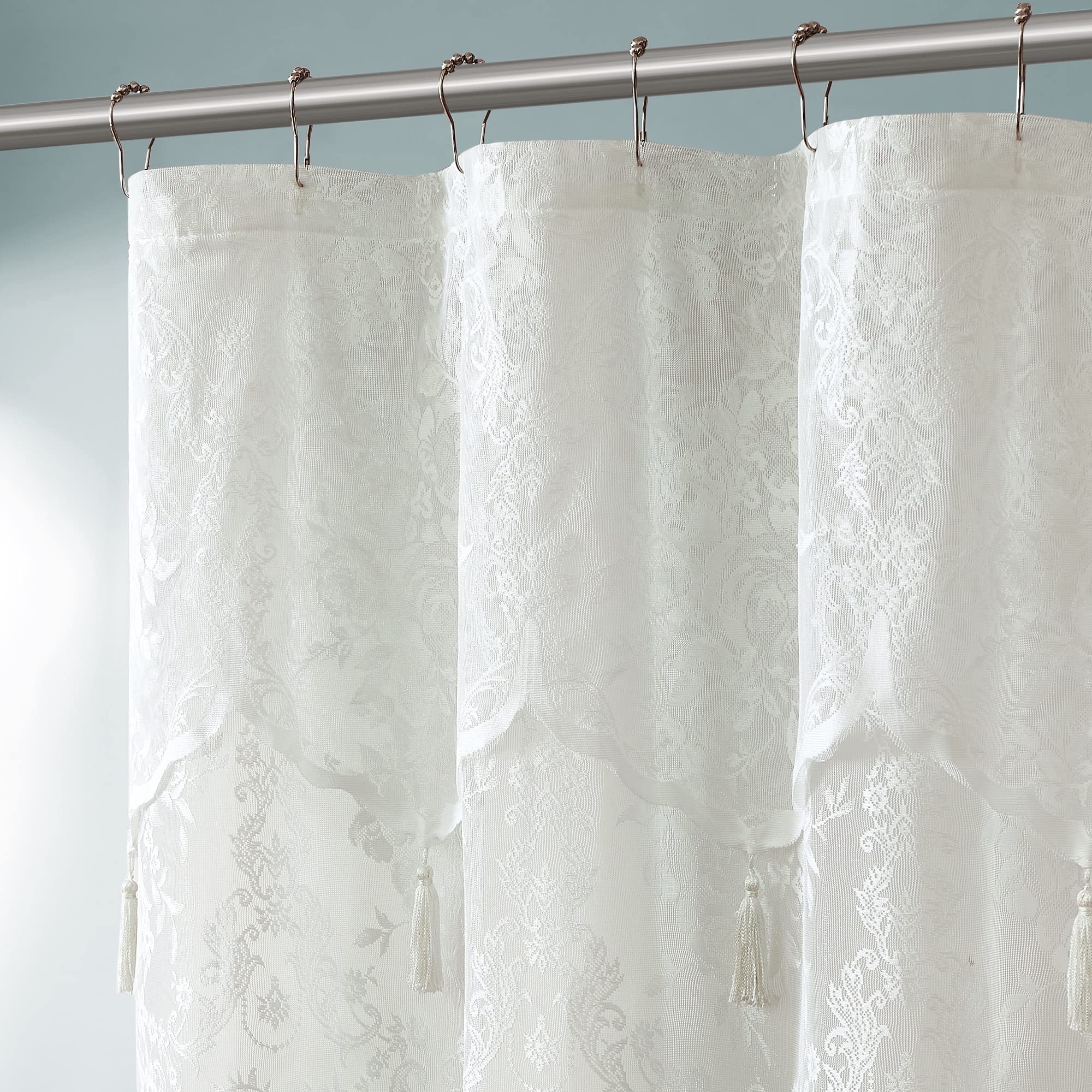 Luxury Lace Small Shower Curtain - Lace Shower Curtain with Attached Valance & Tassels