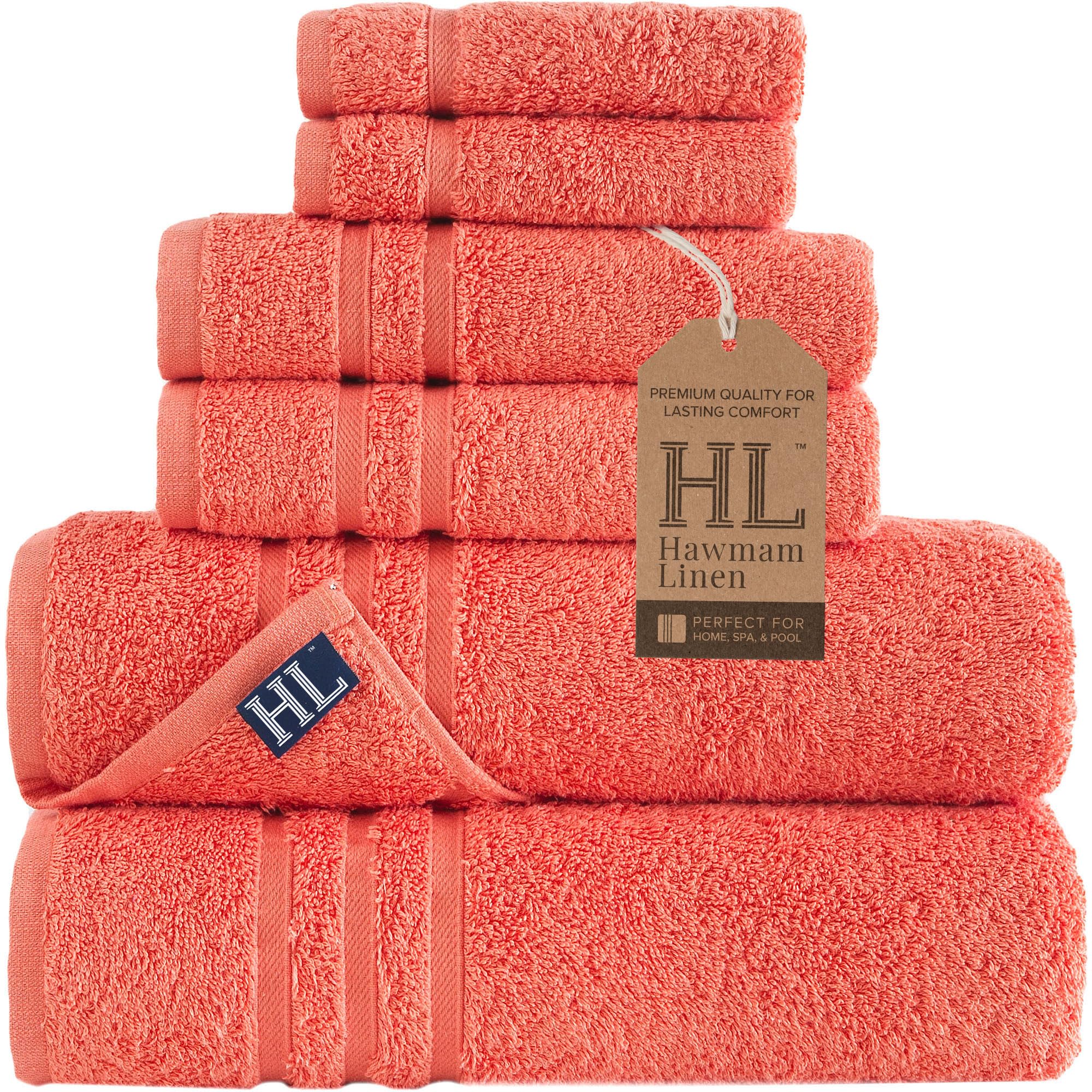 Linen Bath Towels Set for Bathroom Original Turkish Cotton Soft, Absorbent and Premium 2 Bath Towels, 2 Hand Towels, 2 Washcloths