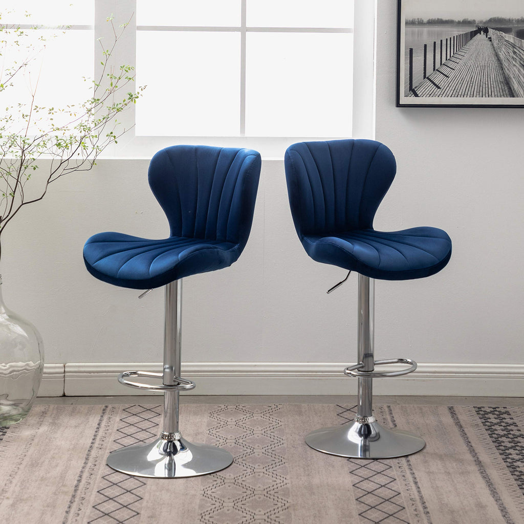 Velvet Adjustable Swivel Barstools, Set of 2