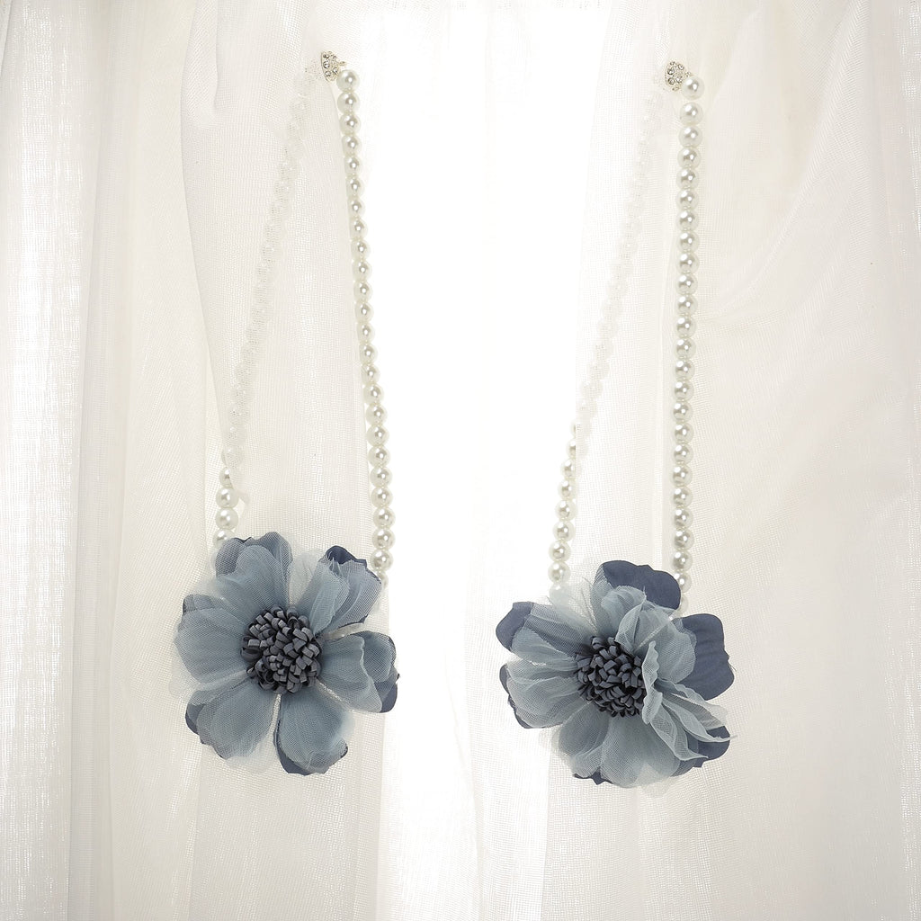 Elegant Pearl Magnetic Curtain Tieback with Handmade Flower Decorative Drapery Holdbacks Rope Holder