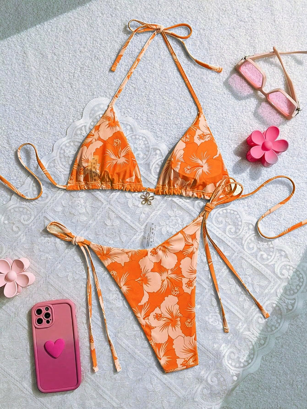 Women's Floral Print Knot Bathing Suit High Waist Summer Swimsuit Bikini Set