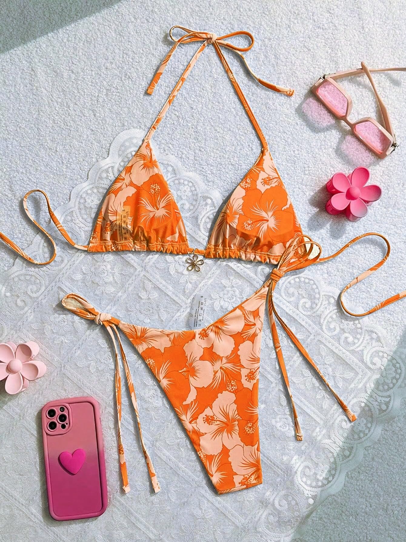 Women's Floral Print Knot Bathing Suit High Waist Summer Swimsuit Bikini Set