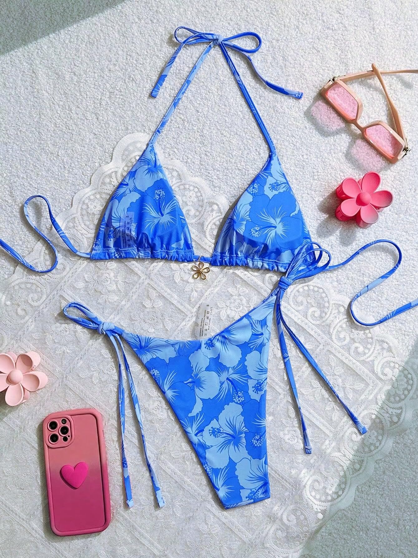 Women's Floral Print Knot Bathing Suit High Waist Summer Swimsuit Bikini Set