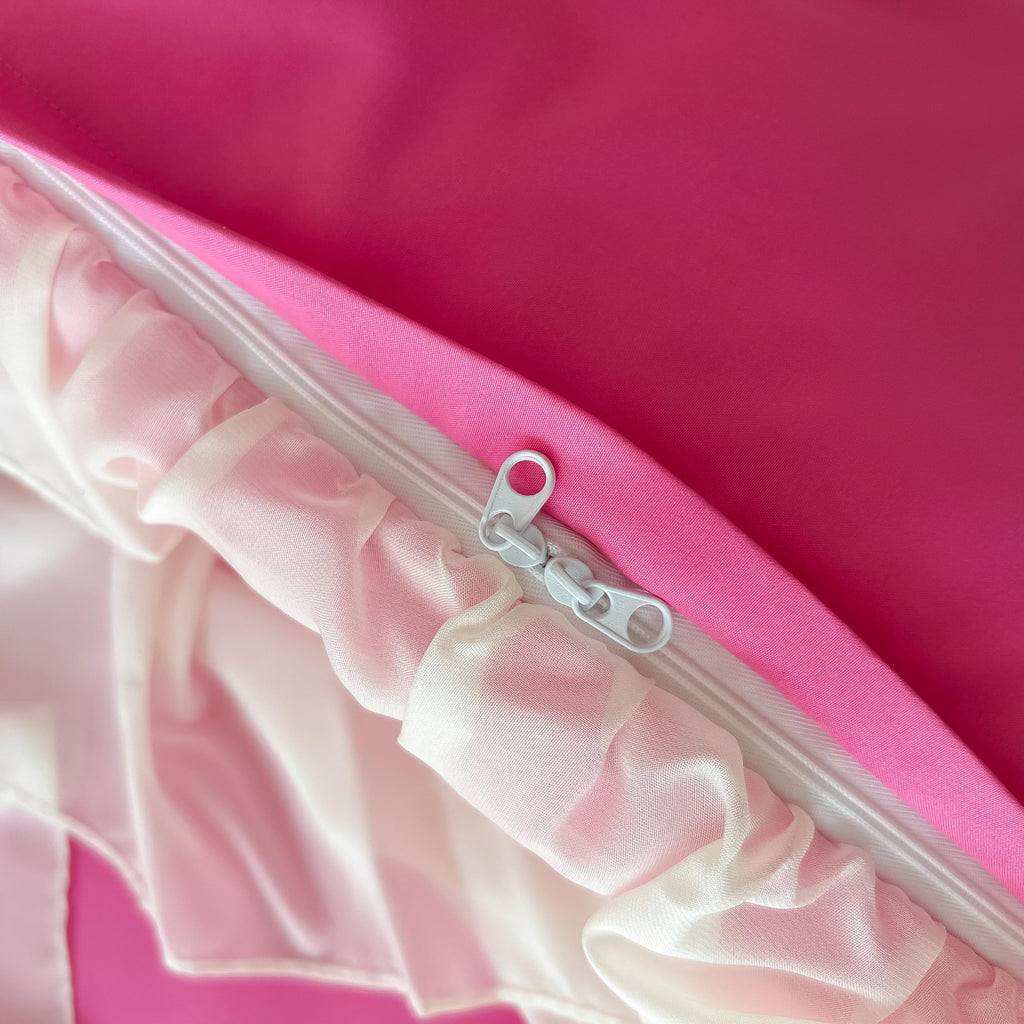 Girls Lace Bedding,Queen Comforter Cover Set, Chic Ruffled Duvet Cover with Lovely Bow,Princess Style 1 Duvet Cover with 2 Pillowcases, No Comforter-Hot Pink,Full Size