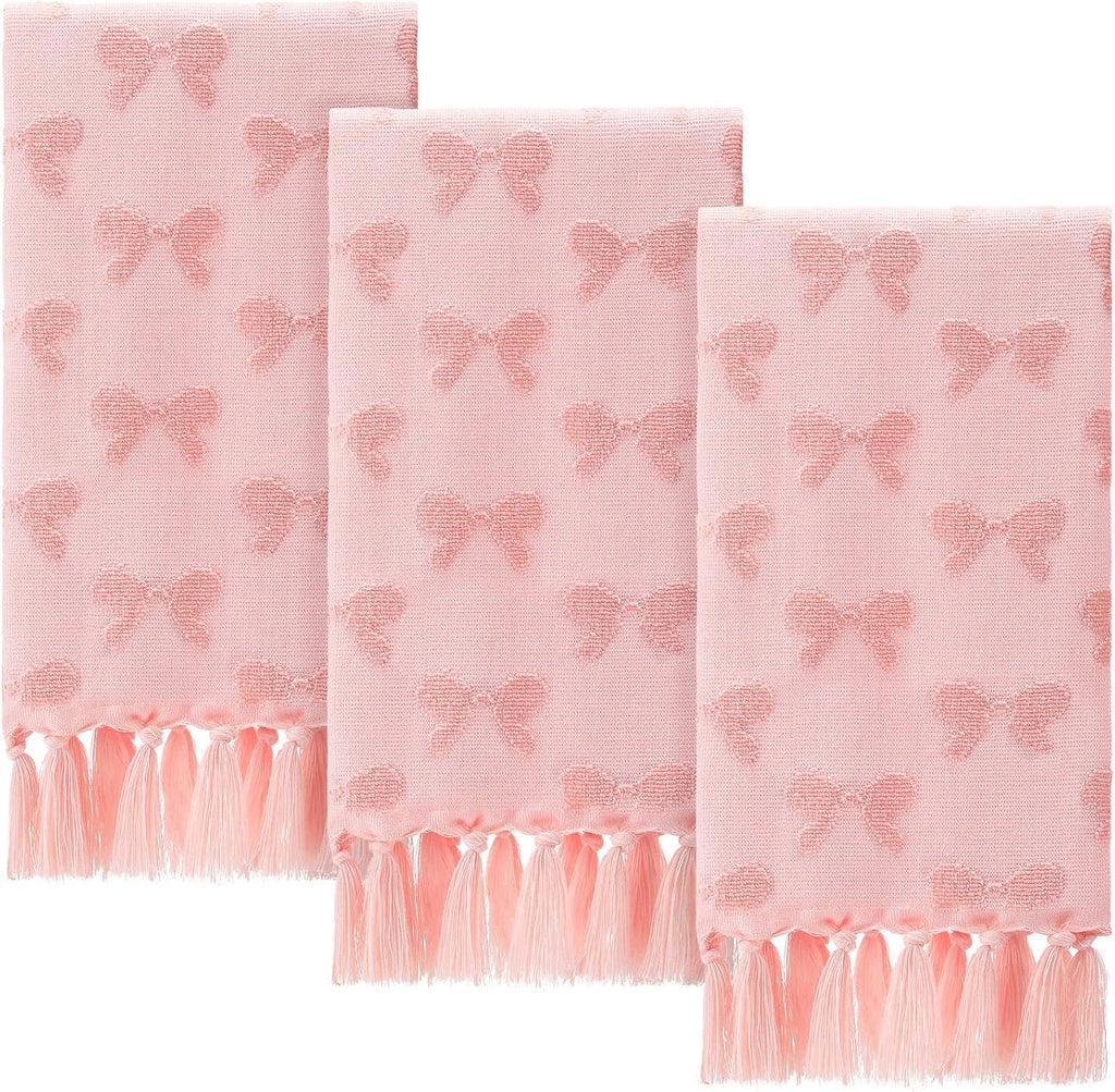 Pink Bow Hand Towels Coquette Hand Towels - Set of 3 for Bathroom Pink Bowknot Gifts Turkish Tufted Cotton Soft Absorbent 30 x 17 Inch