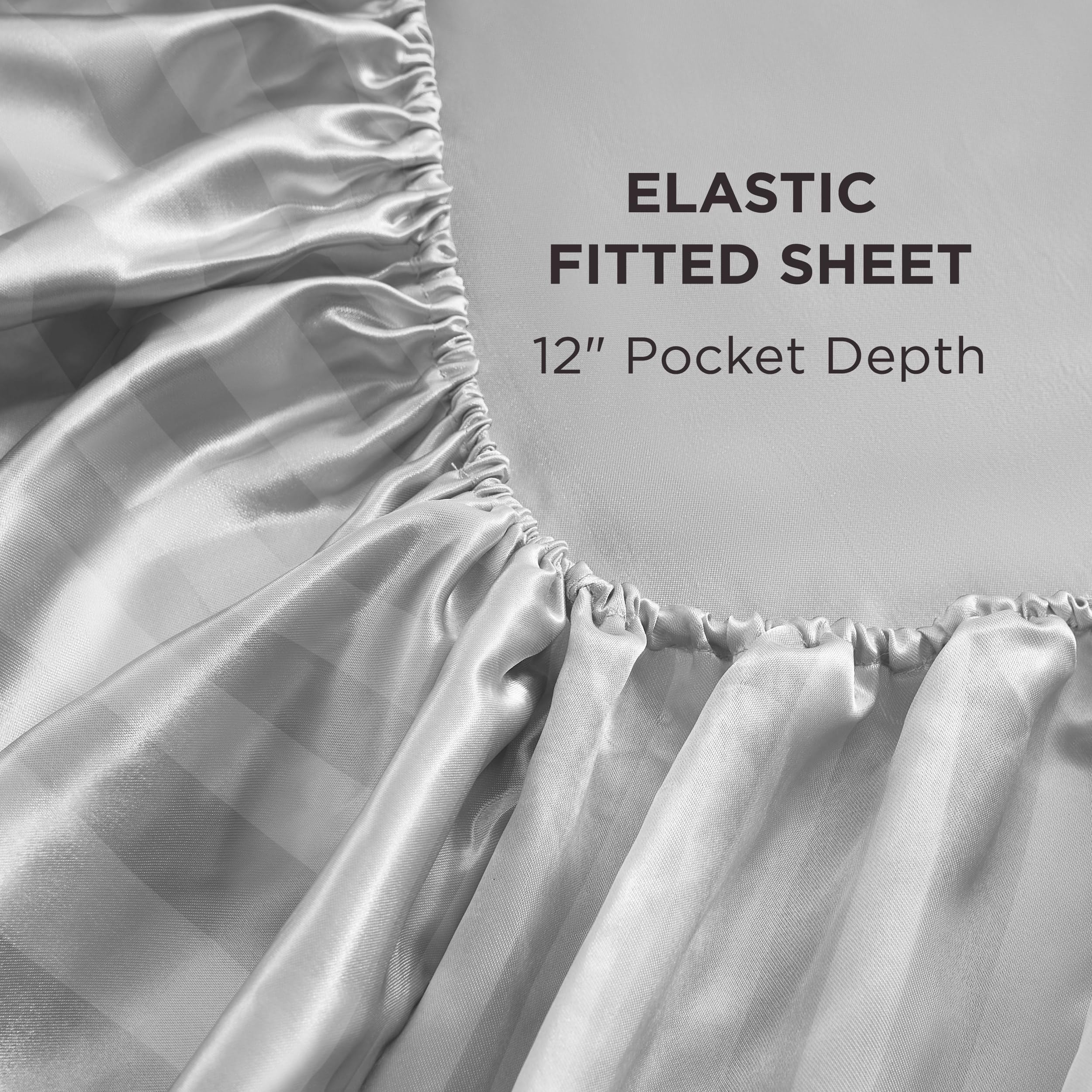 Juicy Couture Silky Satin Damask Sheet Set - Luxury Smooth Satin Striped Sheets