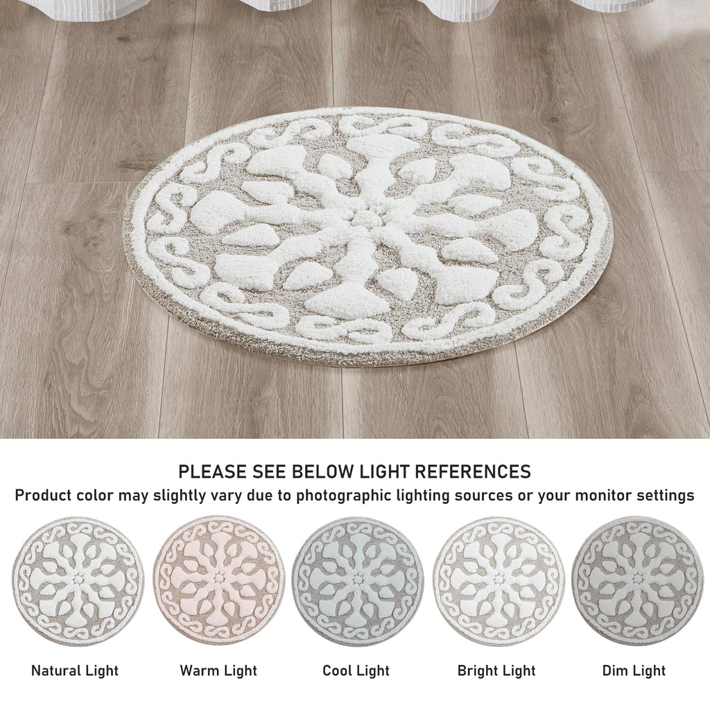 Medallion Floral Pattern Bath Mat 100% Cotton Tufted Bathroom Rugs Luxurious Plush Absorbent, Quick Dry