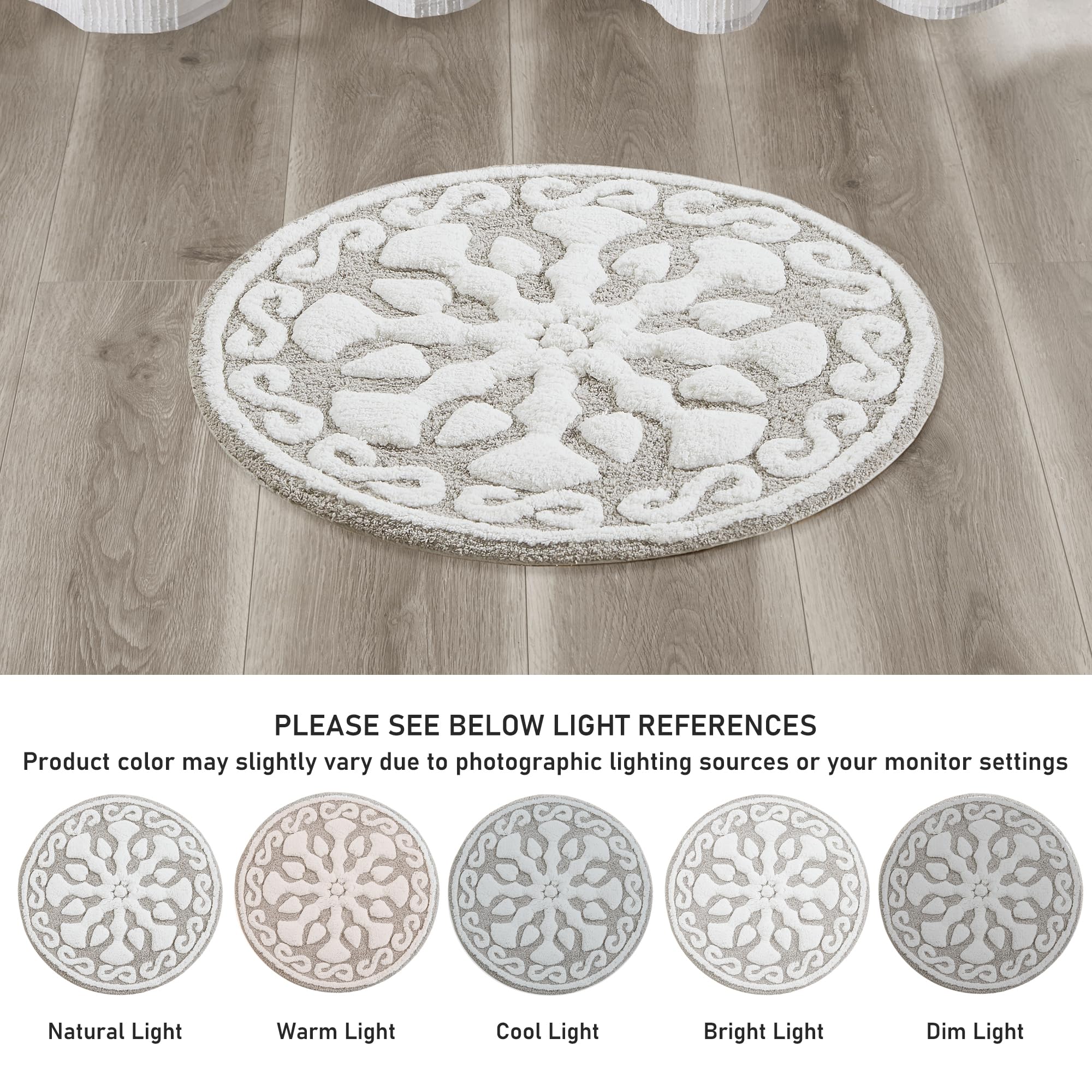 Medallion Floral Pattern Bath Mat 100% Cotton Tufted Bathroom Rugs Luxurious Plush Absorbent, Quick Dry