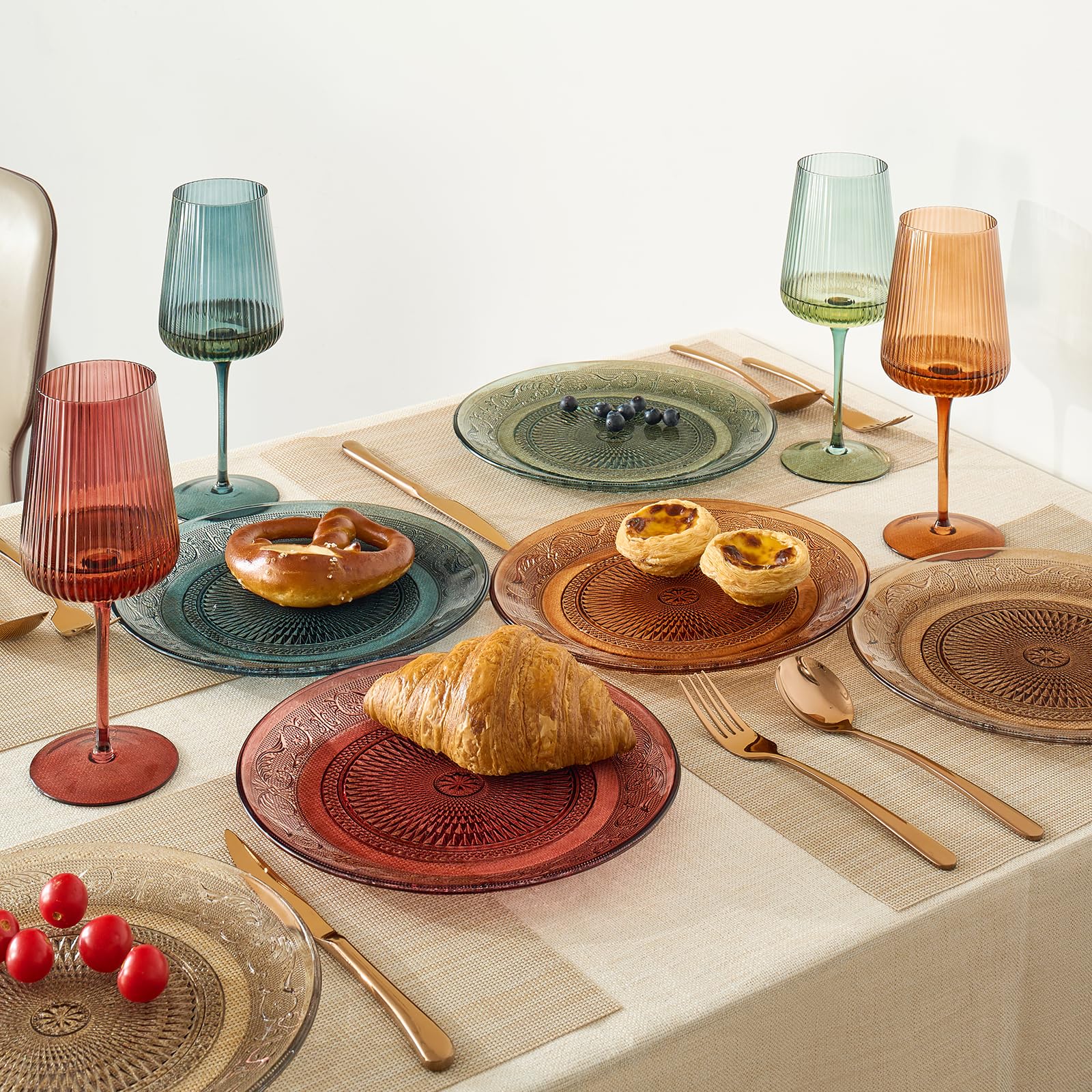 Glass Colored Plates | Set of 6 Plate | Natural Colors 10.6" Dinner & Charger Plate - Server, Charger, Dinner Server, Appetizer, Snack, Fruit, Side Serveware