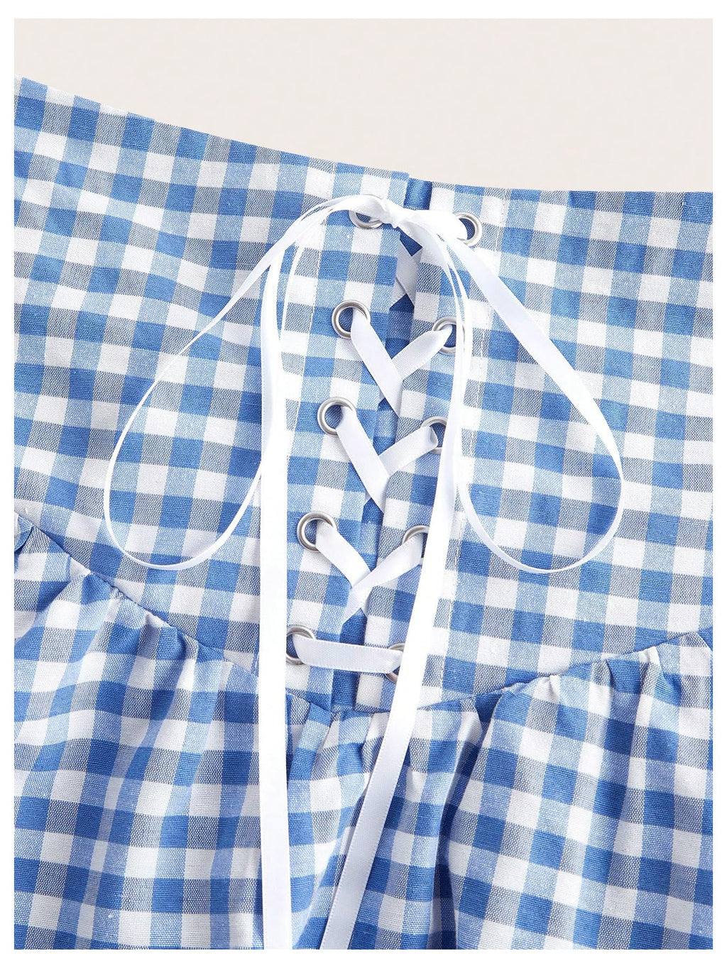 Women's Plaid Gingham Mini Skirt Lace Up Shirred Flowy Cute Mini Skirts