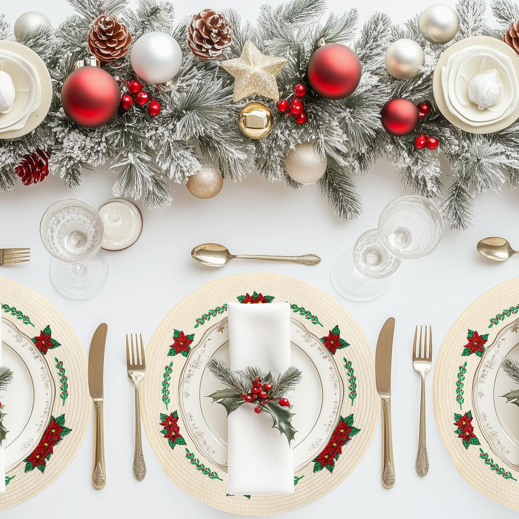 Whaline 4Pcs Round Placemats Pink Bow Embroidered Place Mats Coquette Bow Dinner Table Mats for Home Wedding Baby Shower Birthday Party Decor