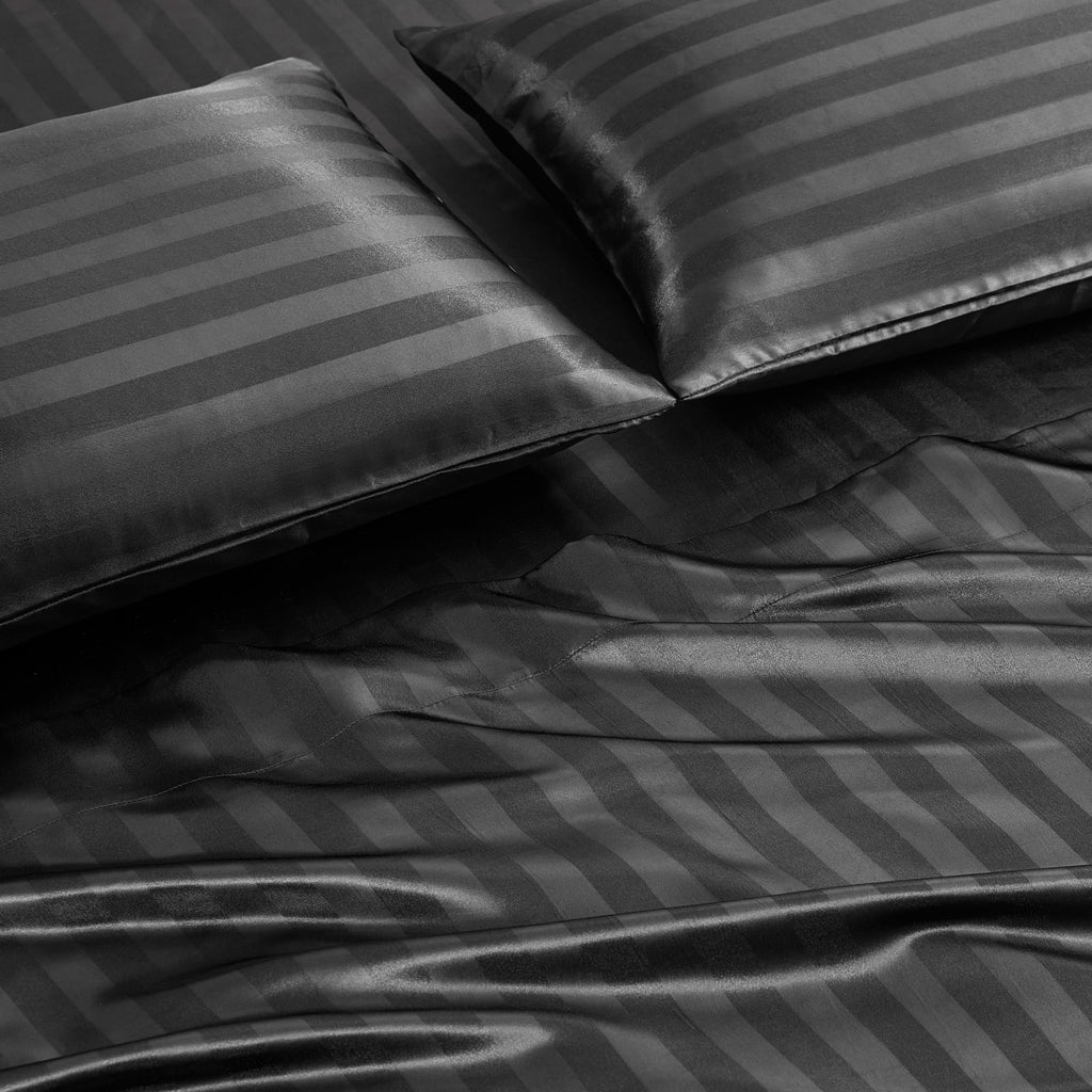 Juicy Couture Silky Satin Damask Sheet Set - Luxury Smooth Satin Striped Sheets