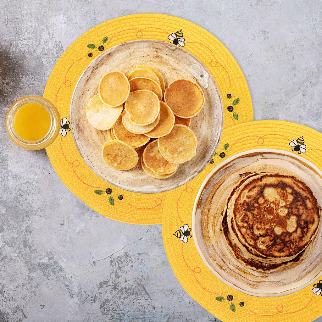 Whaline 4Pcs Round Placemats Pink Bow Embroidered Place Mats Coquette Bow Dinner Table Mats for Home Wedding Baby Shower Birthday Party Decor