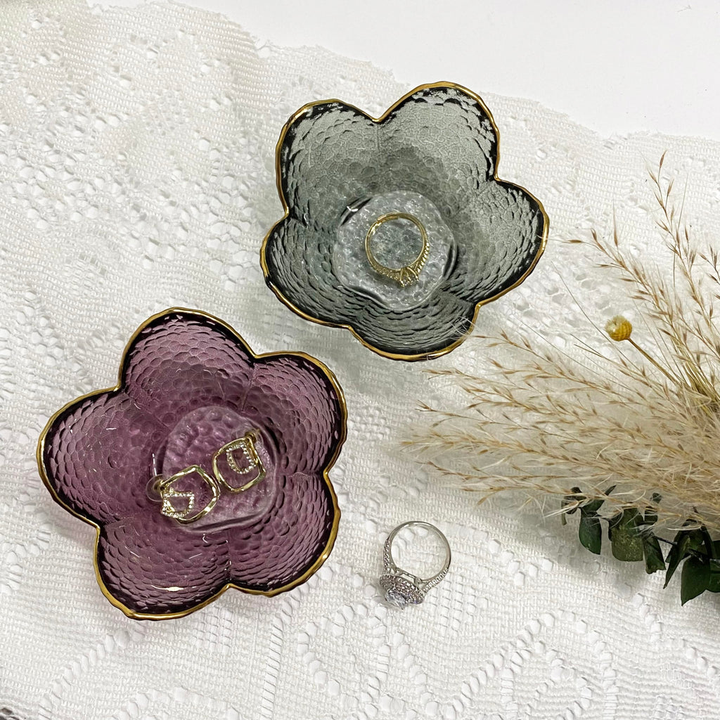 Flower Ring Dish Jewelry Tray, Decorative Glass Trinket Dish, Modern Accent Tray for Vanity Home Décor