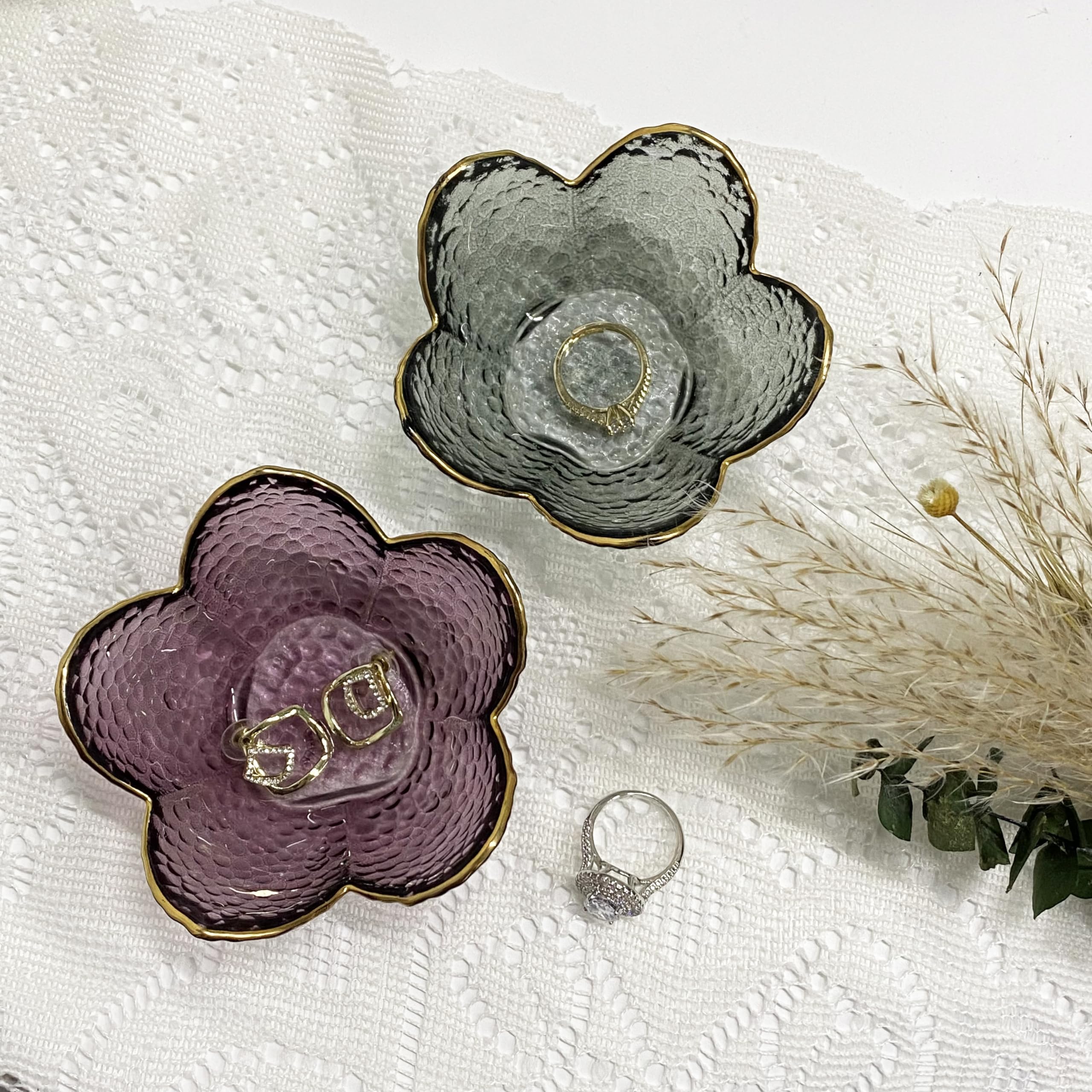 Flower Ring Dish Jewelry Tray, Decorative Glass Trinket Dish, Modern Accent Tray for Vanity Home Décor