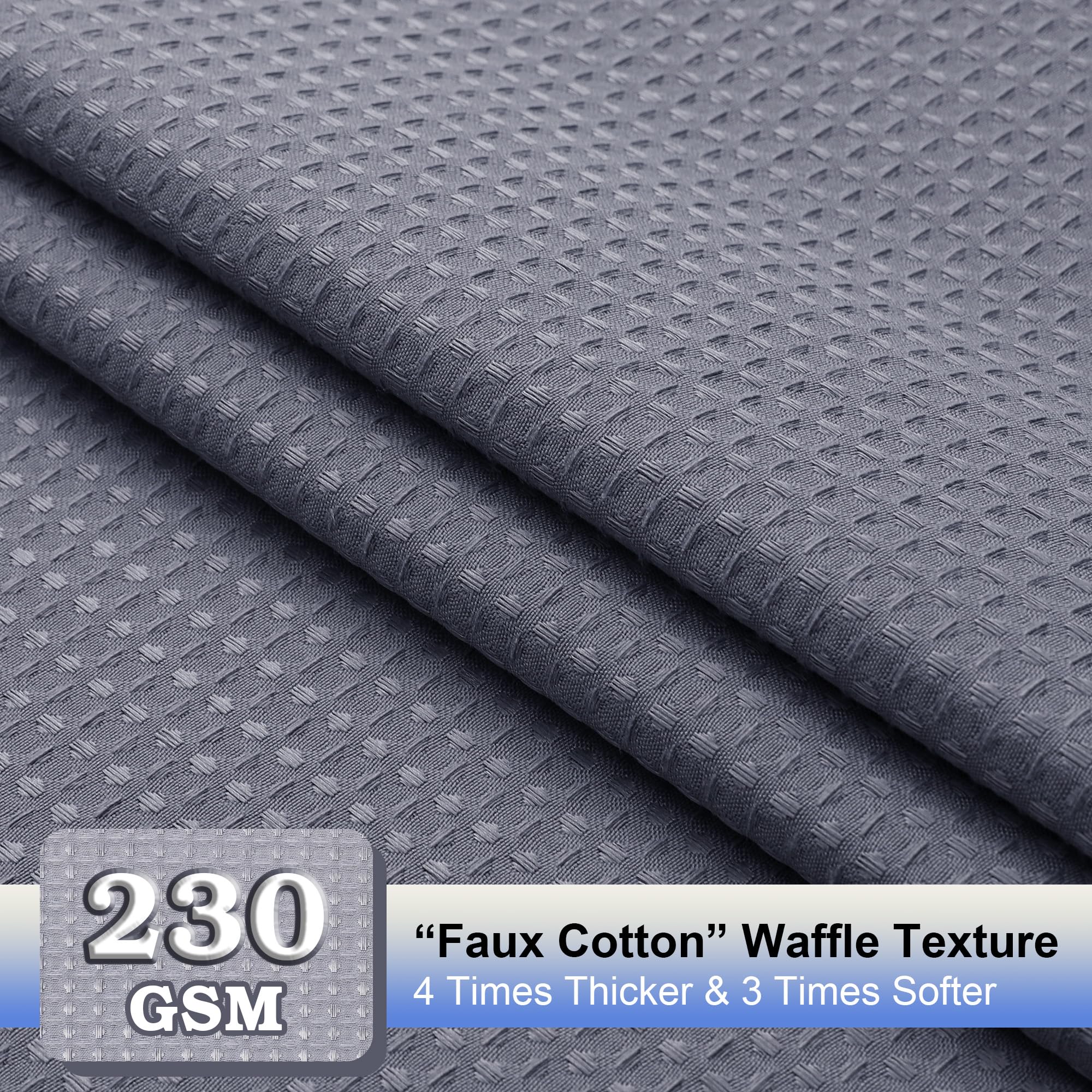 Waffle Textured Heavy Duty Fabric Shower Curtain for Bathroom, Luxury Hotel Weighted 230GSM Bath Curtain with 12 Plastic Hooks, Machine Washable, 72x72