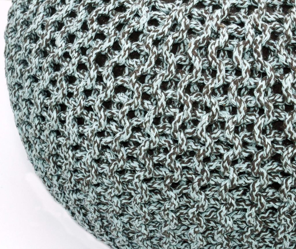 Hand-Knitted Cotton Round Pouf â€?Braid Cord Ottoman, Footrest, and Accent Seat for Living Room, Nursery, Kids Room, or Dorm Décor â€?20x14