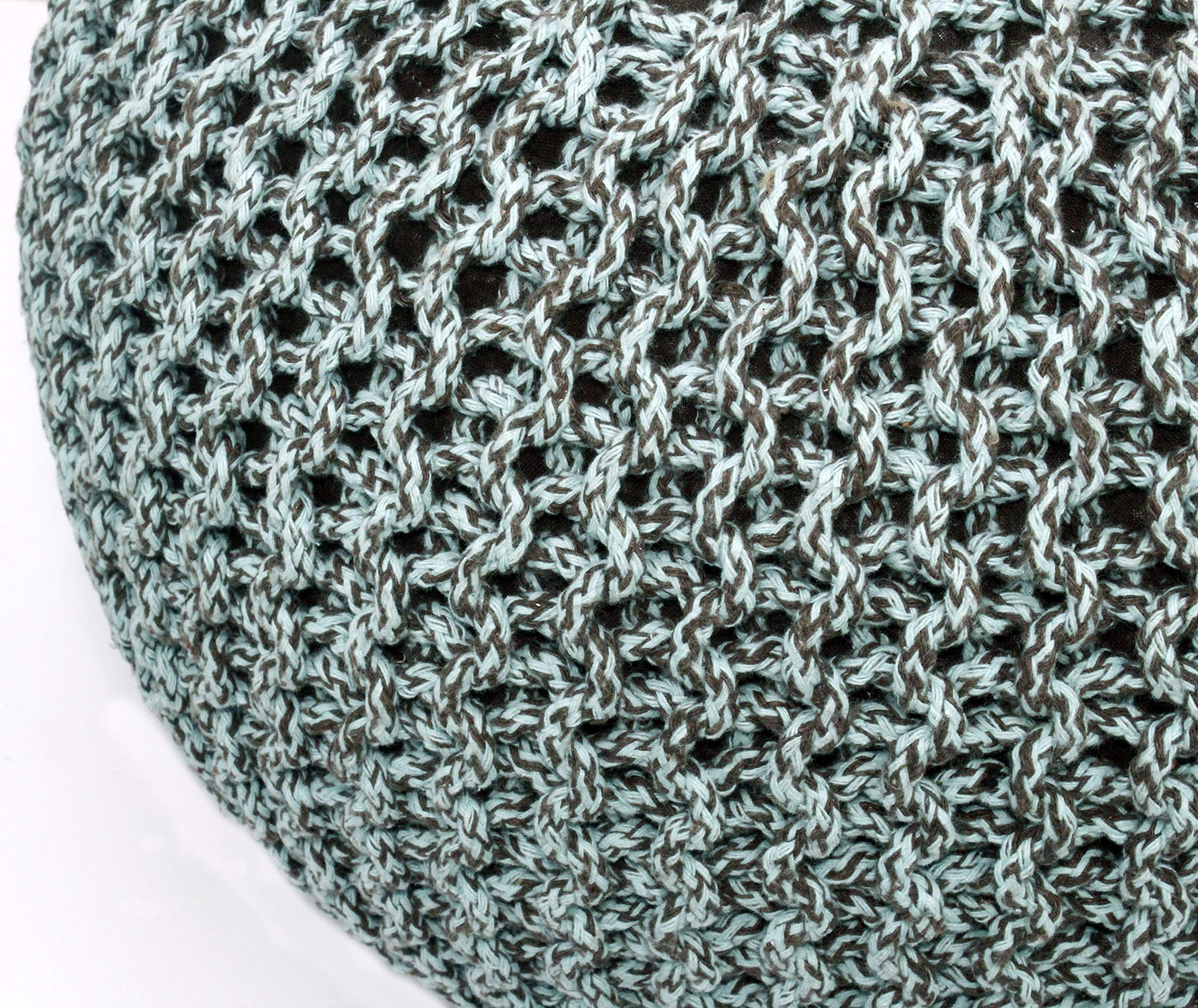 Hand-Knitted Cotton Round Pouf â€?Braid Cord Ottoman, Footrest, and Accent Seat for Living Room, Nursery, Kids Room, or Dorm Décor â€?20x14