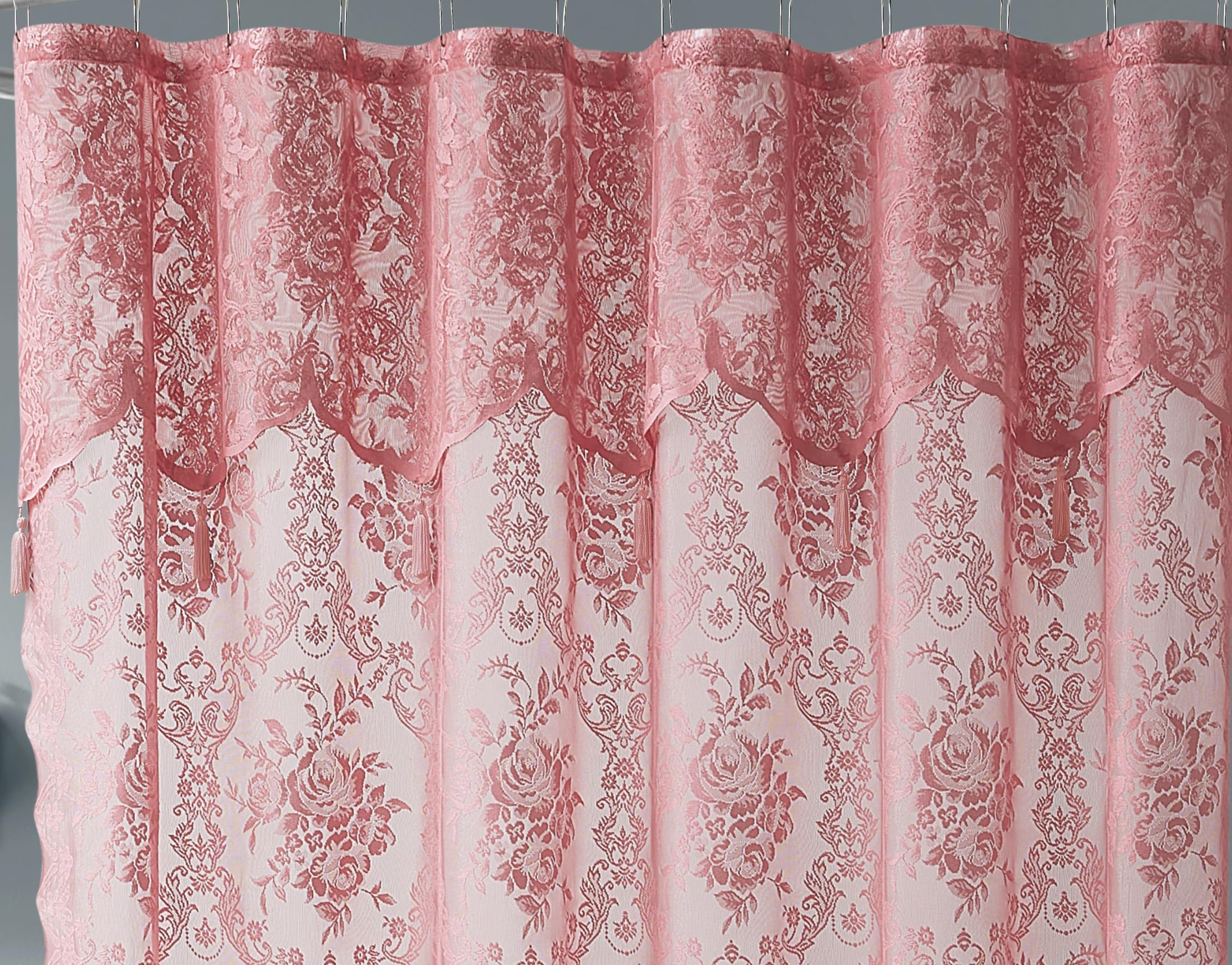 Luxury Lace Small Shower Curtain - Lace Shower Curtain with Attached Valance & Tassels