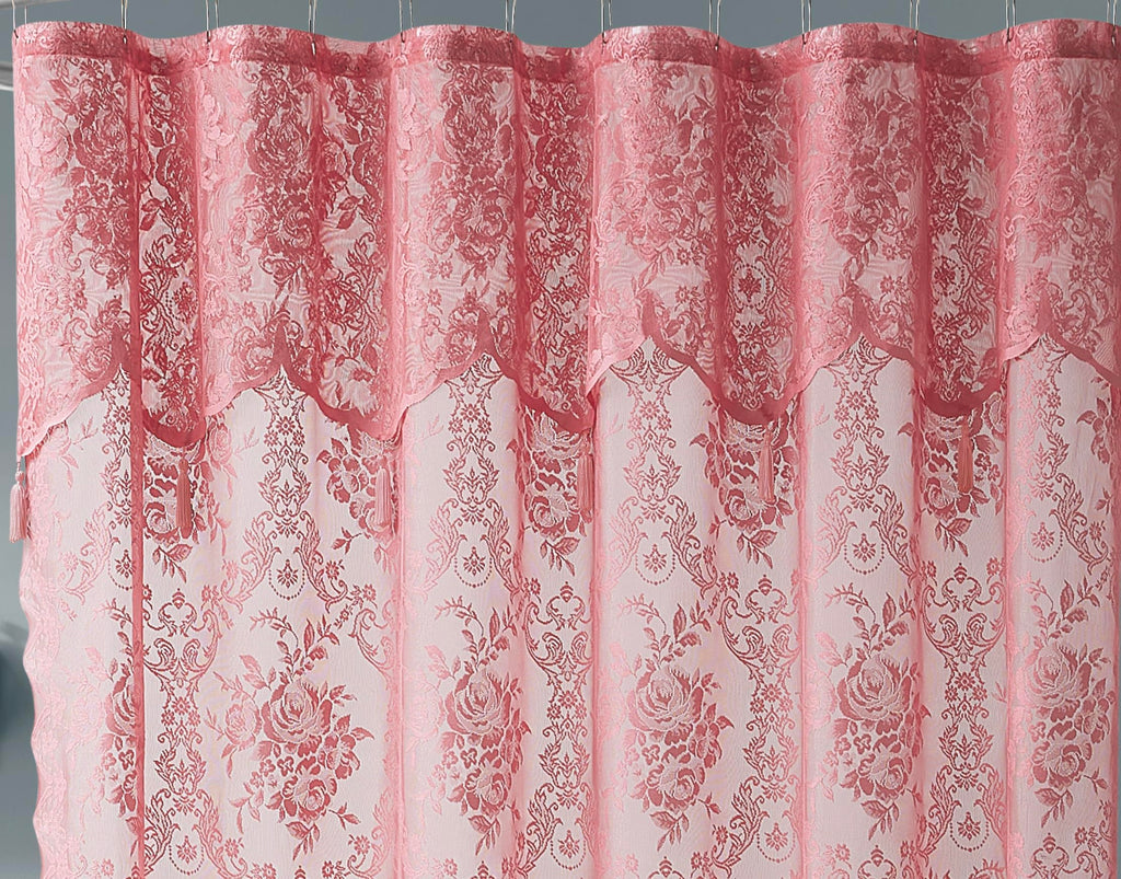Luxury Lace Small Shower Curtain - Lace Shower Curtain with Attached Valance & Tassels