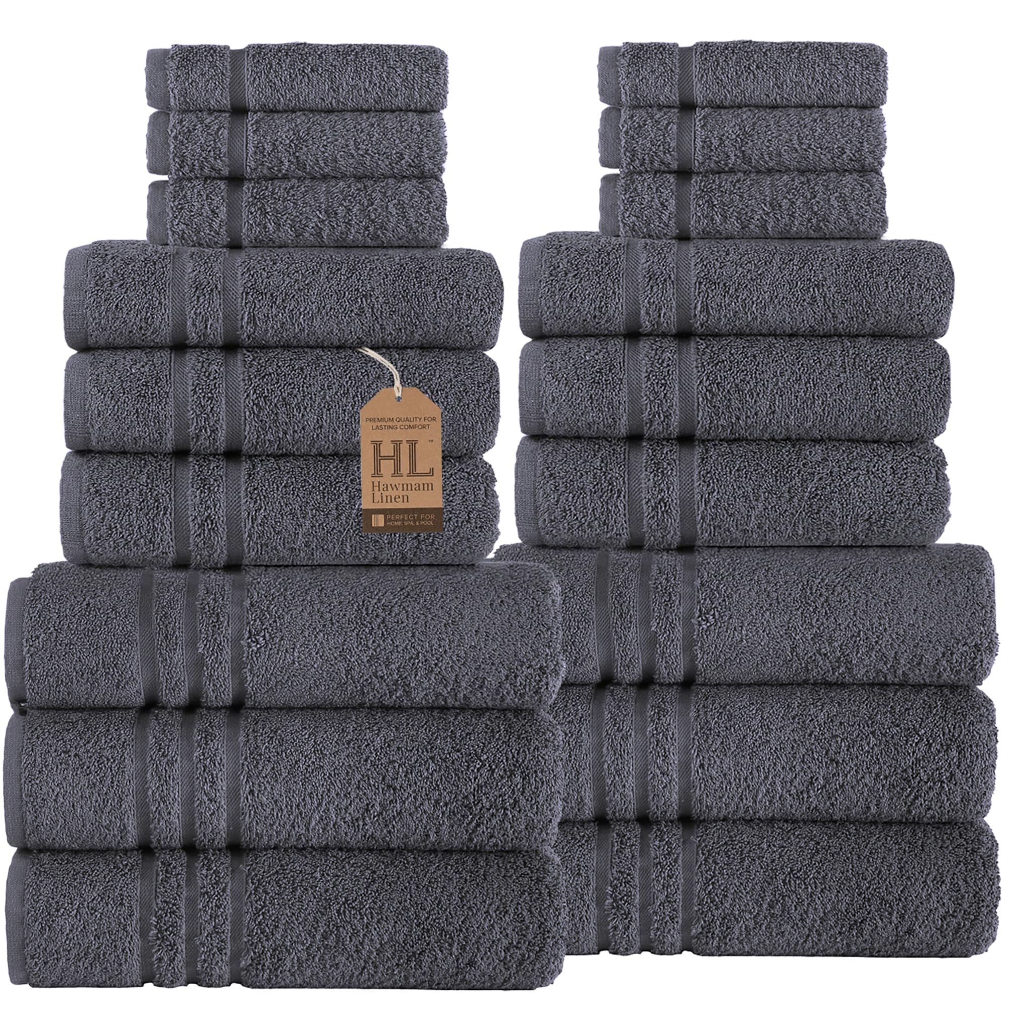 Linen Bath Towels Set for Bathroom Original Turkish Cotton Soft, Absorbent and Premium 2 Bath Towels, 2 Hand Towels, 2 Washcloths
