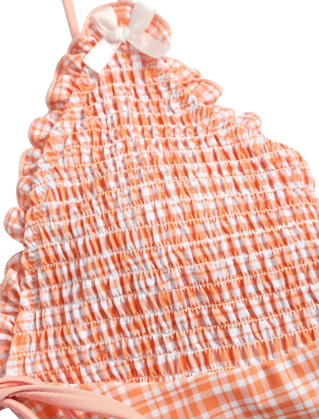 Tankini Swimsuits for Women Smocked Ruffles Tie Front Bowknot Textured High Cut Tanga Tankini Set