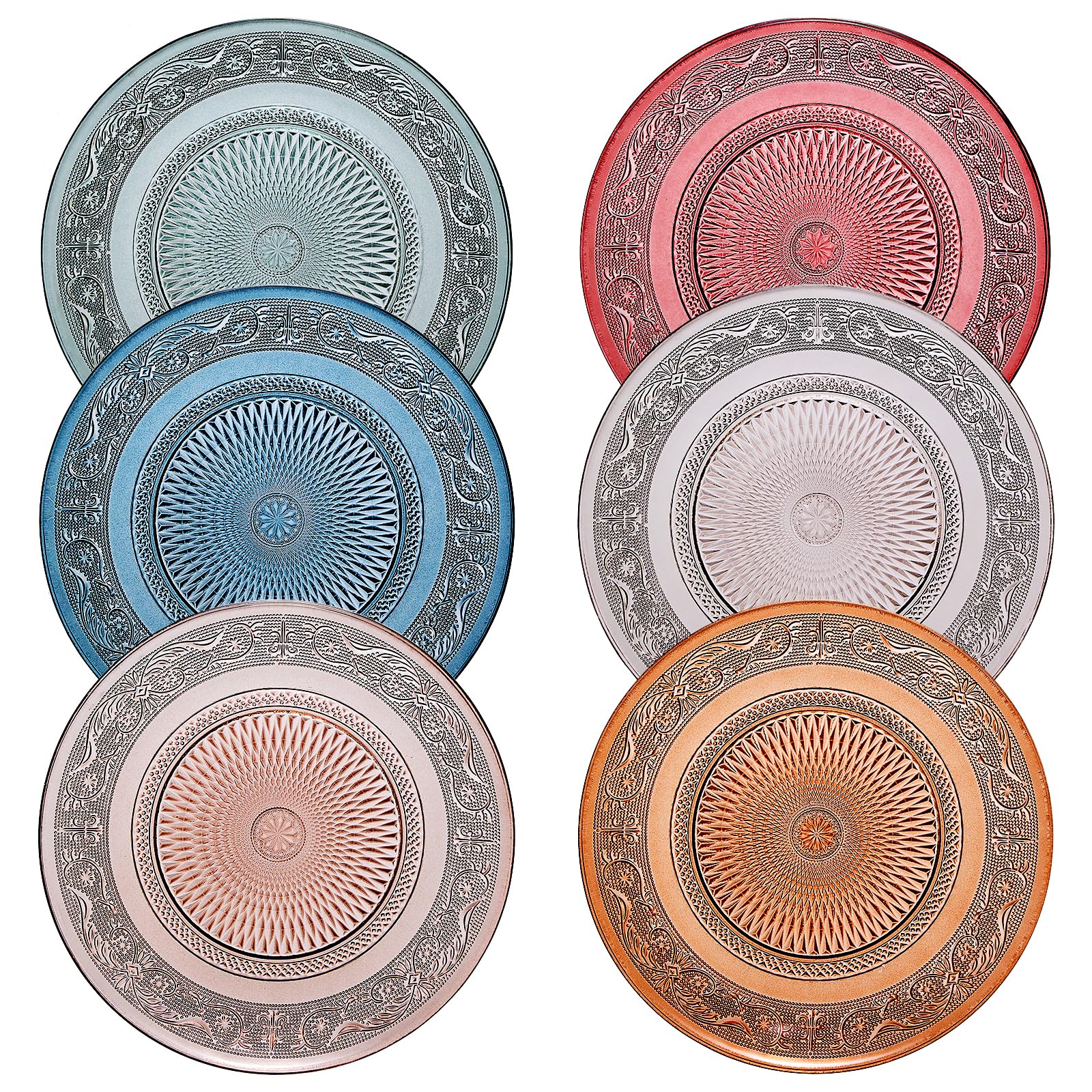 Glass Colored Plates | Set of 6 Plate | Natural Colors 10.6" Dinner & Charger Plate - Server, Charger, Dinner Server, Appetizer, Snack, Fruit, Side Serveware