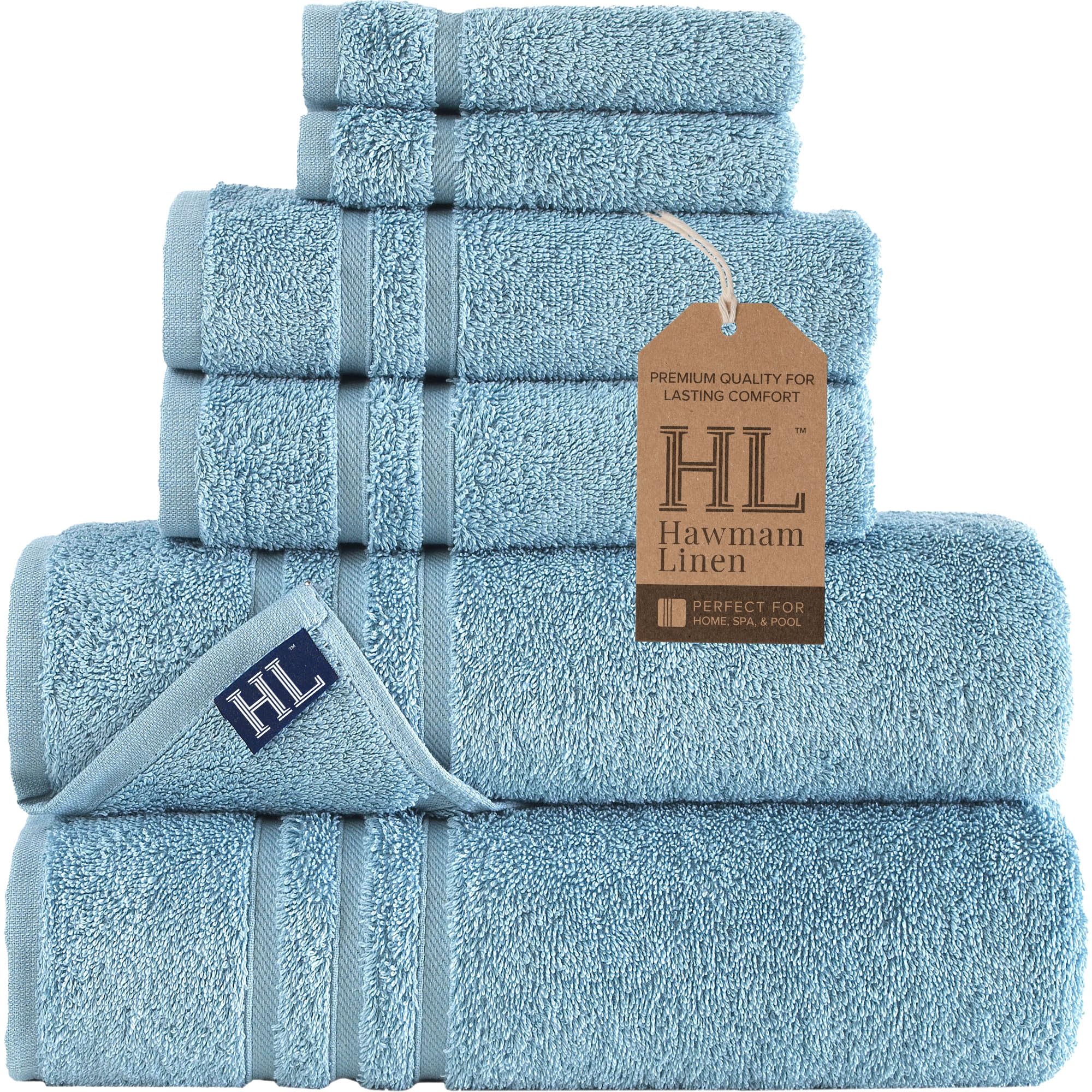 Linen Bath Towels Set for Bathroom Original Turkish Cotton Soft, Absorbent and Premium 2 Bath Towels, 2 Hand Towels, 2 Washcloths