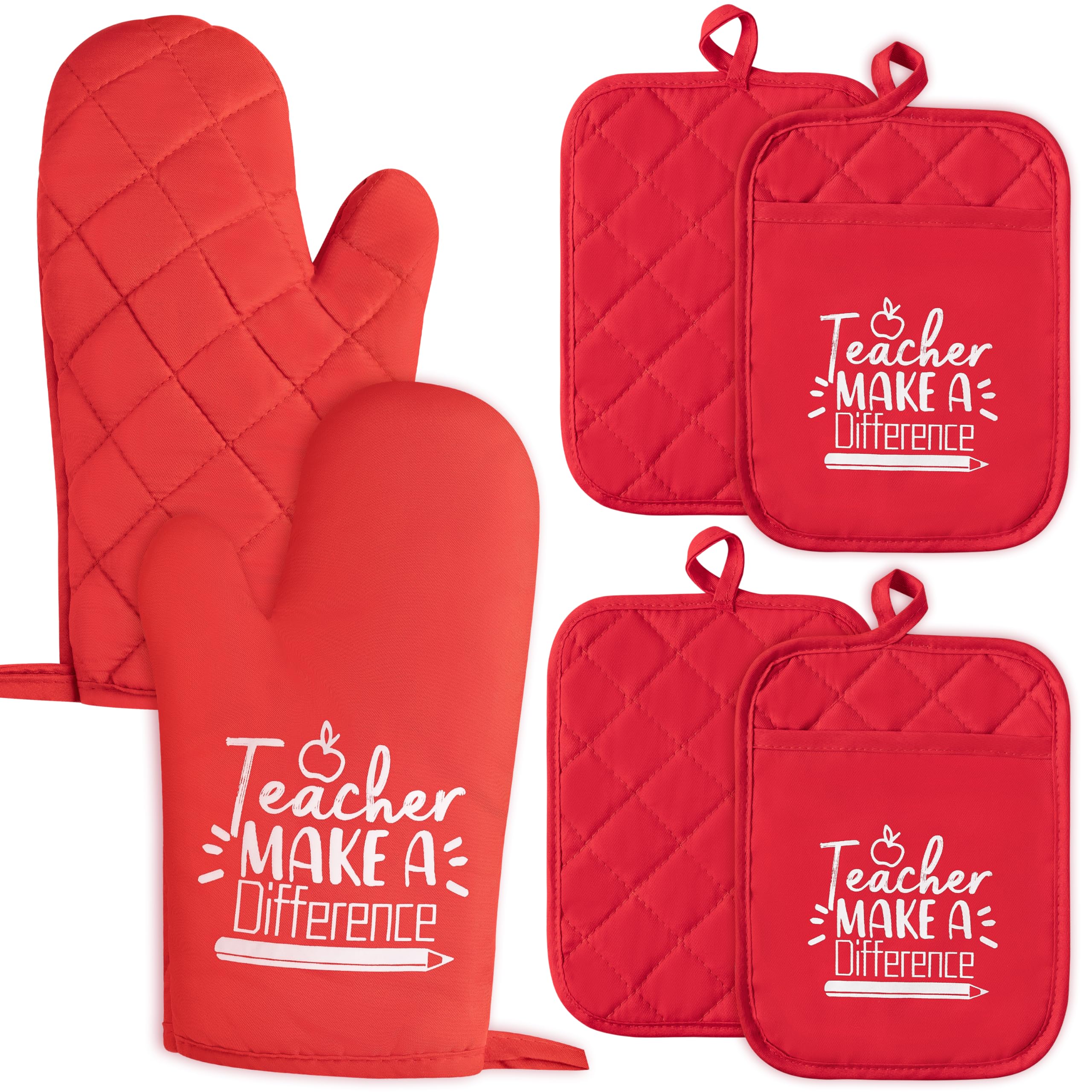 The Heart of The Home Heat Resistant Hot Pad Machine Washable Gloves with Hanging Loop Pocket