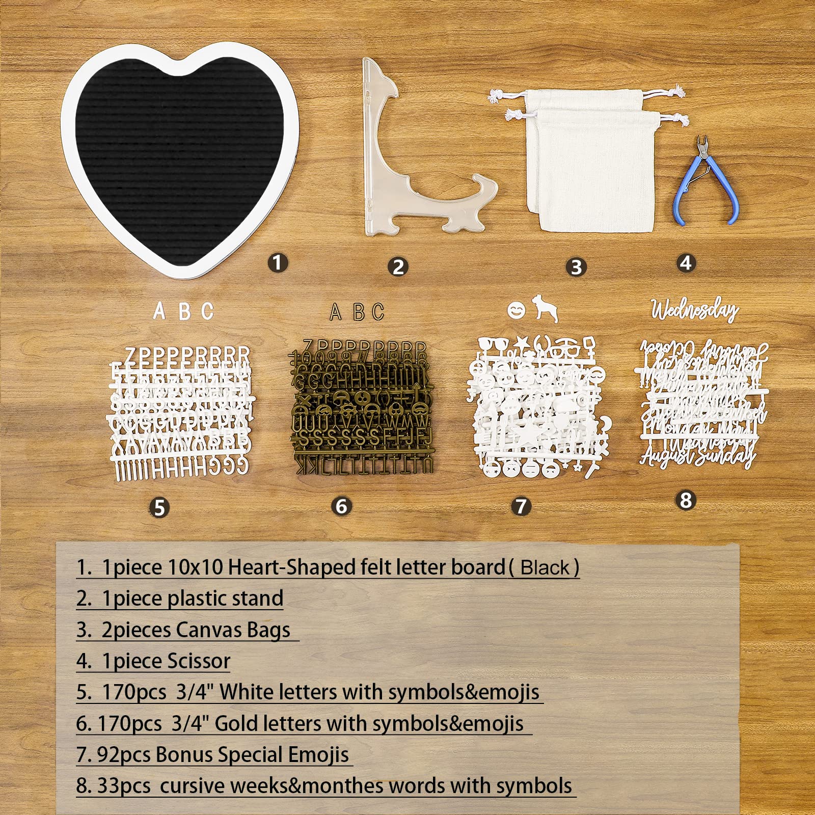 Heart-Shaped Felt Letter Board Message Sign, 10x10 inches Message Board with 465 Changeable Letters, Numbers and Cursive Words