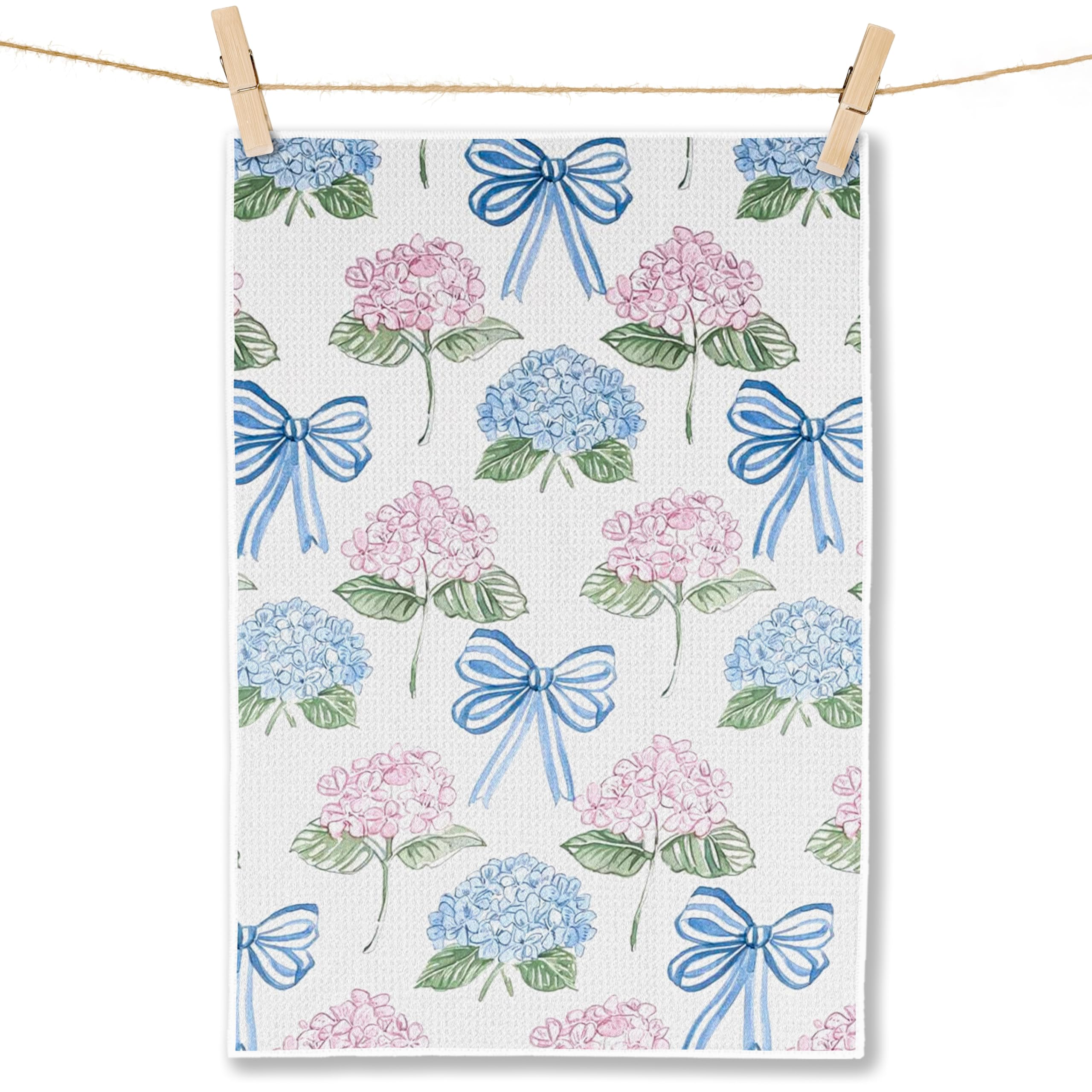 Coquette Bow Floral Kitchen Towels, Preppy Bow Dish Tea Towels for Kitchen Decor, Rustic Cottagecore Botanical Hand Towels for Bathroom Decor, 16x24 Inch