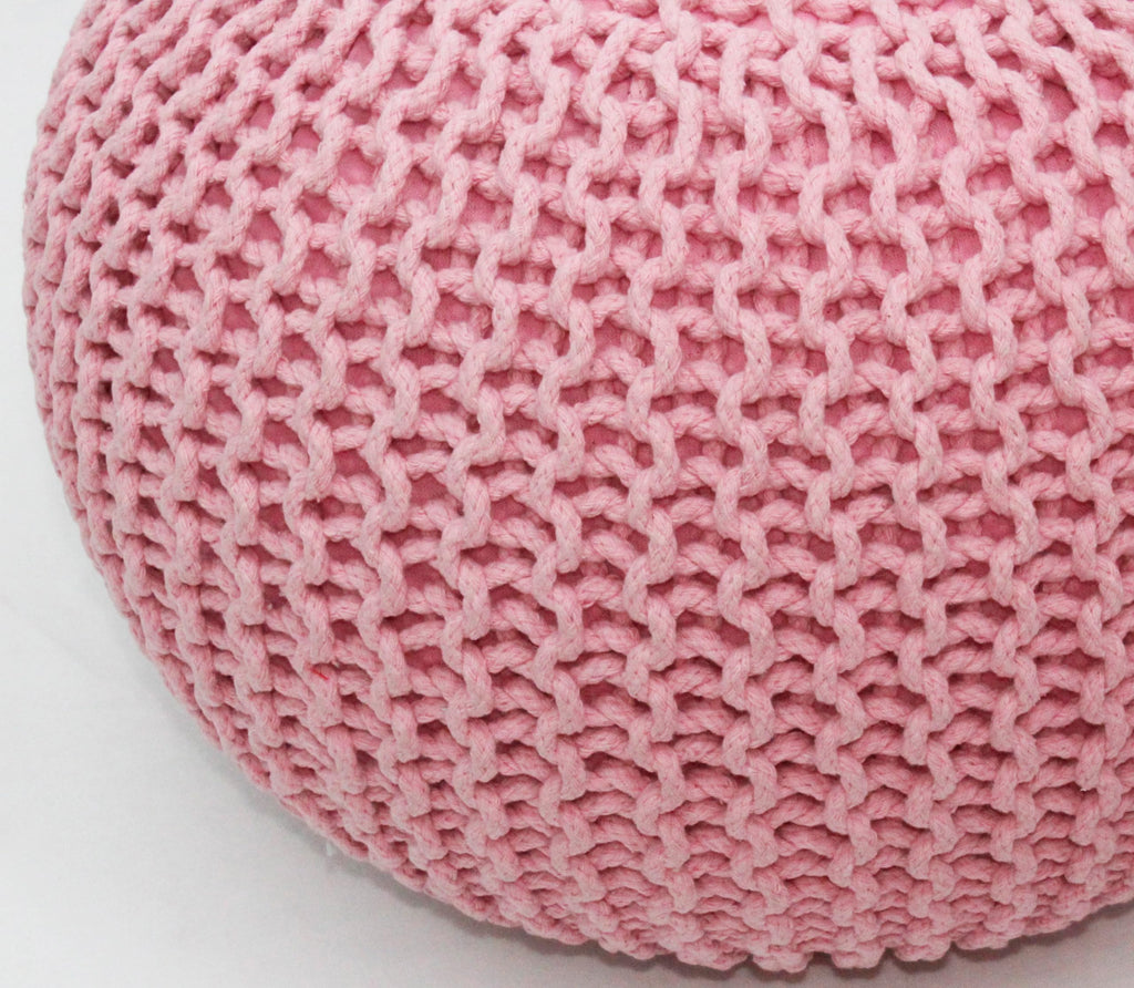 Hand-Knitted Cotton Round Pouf â€?Braid Cord Ottoman, Footrest, and Accent Seat for Living Room, Nursery, Kids Room, or Dorm Décor â€?20x14