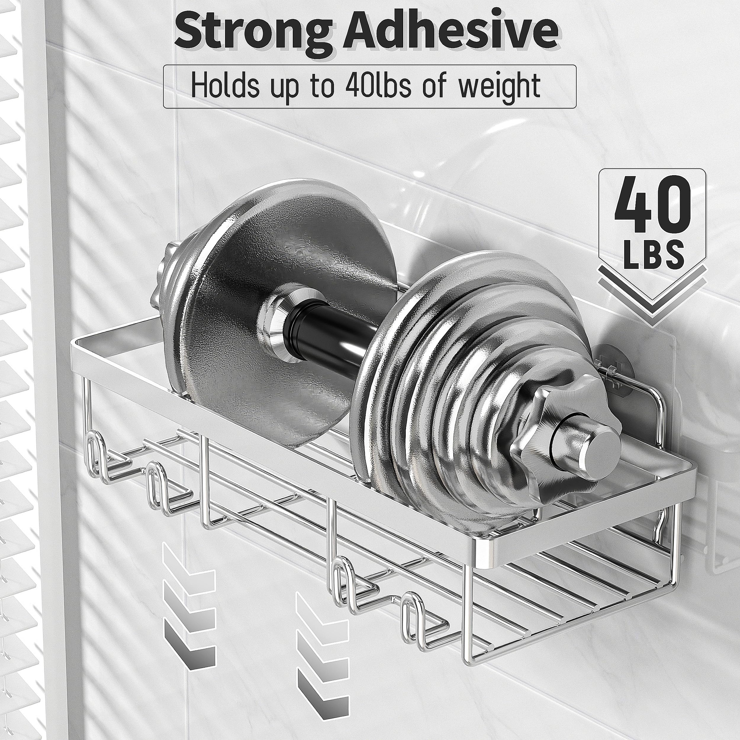 Shower Caddy Organizer Rack Shelf for Inside Shower, Adhesive Bathroom Wall Storage Basket Rustproof Stainless Steel