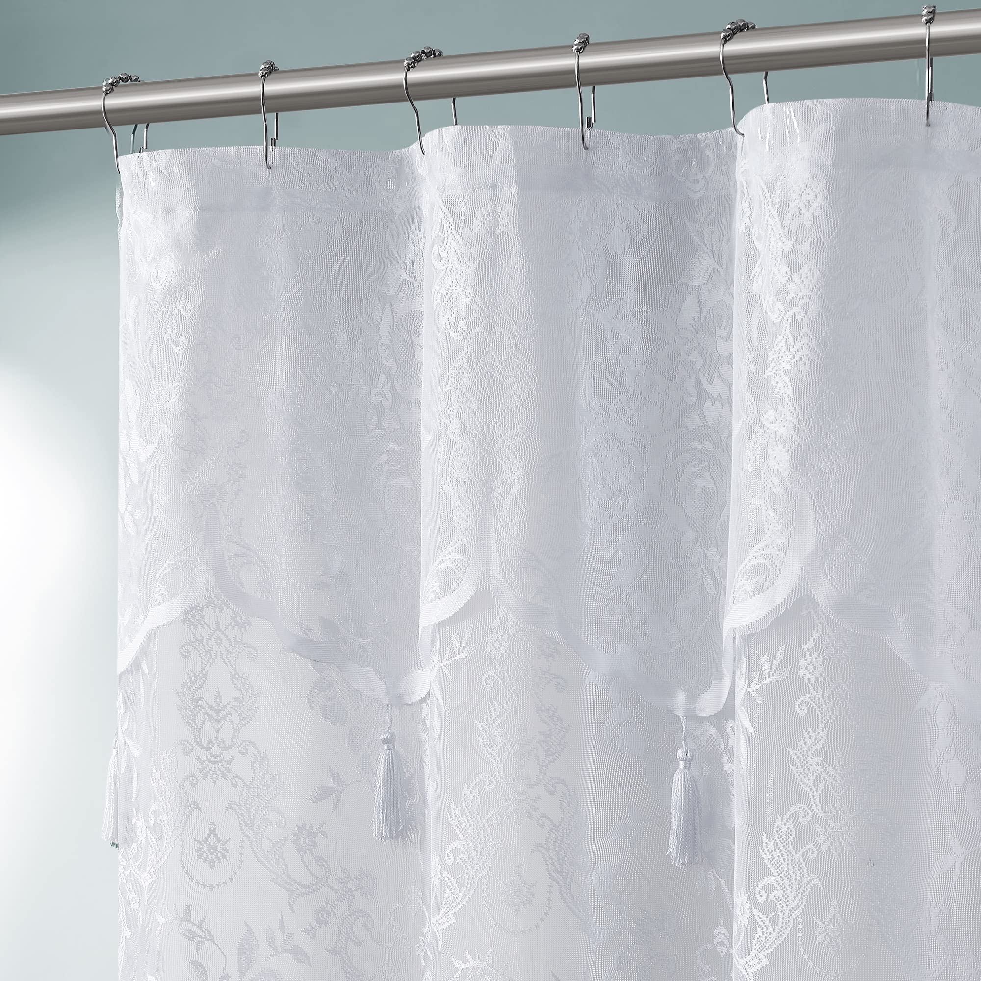 Luxury Lace Small Shower Curtain - Lace Shower Curtain with Attached Valance & Tassels
