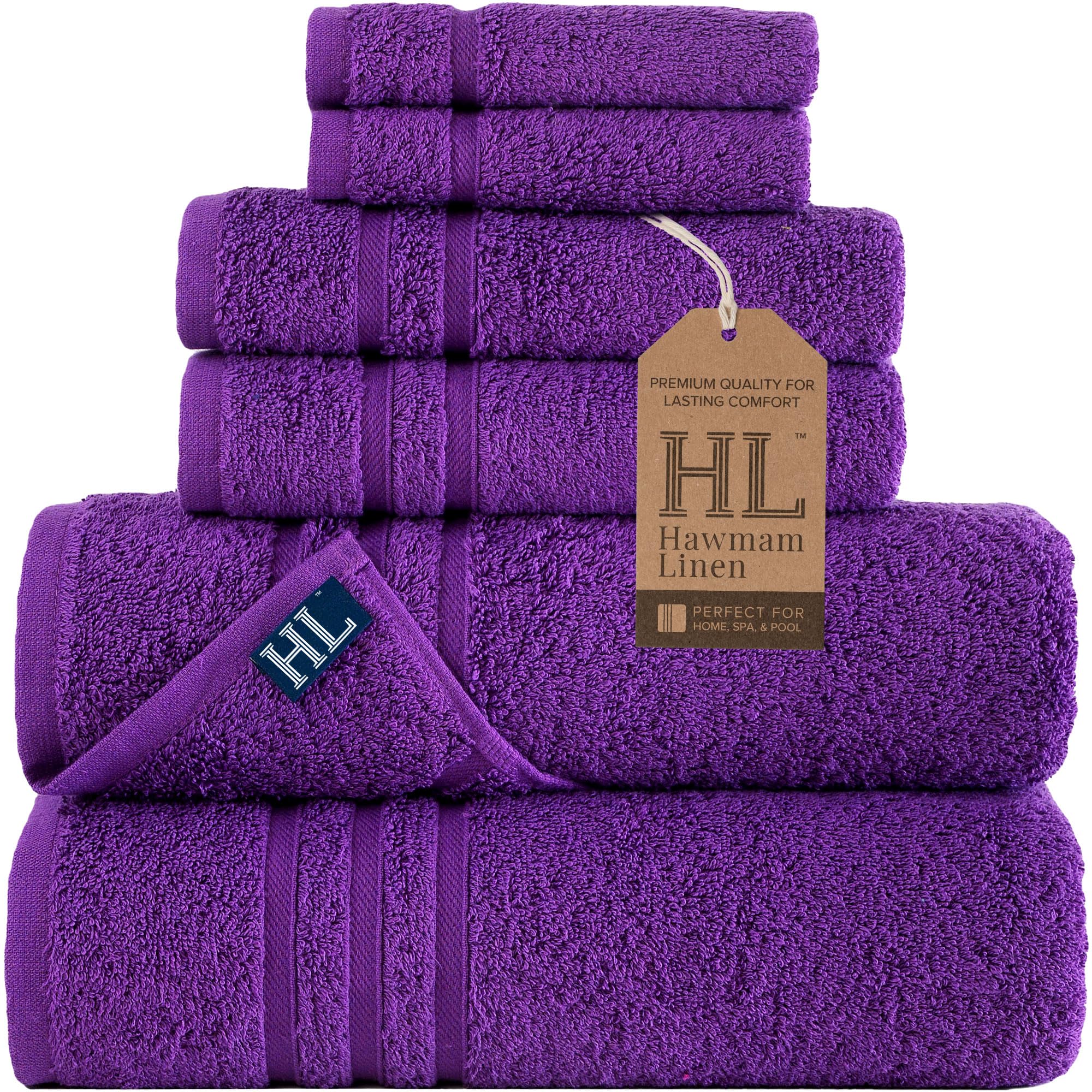 Linen Bath Towels Set for Bathroom Original Turkish Cotton Soft, Absorbent and Premium 2 Bath Towels, 2 Hand Towels, 2 Washcloths