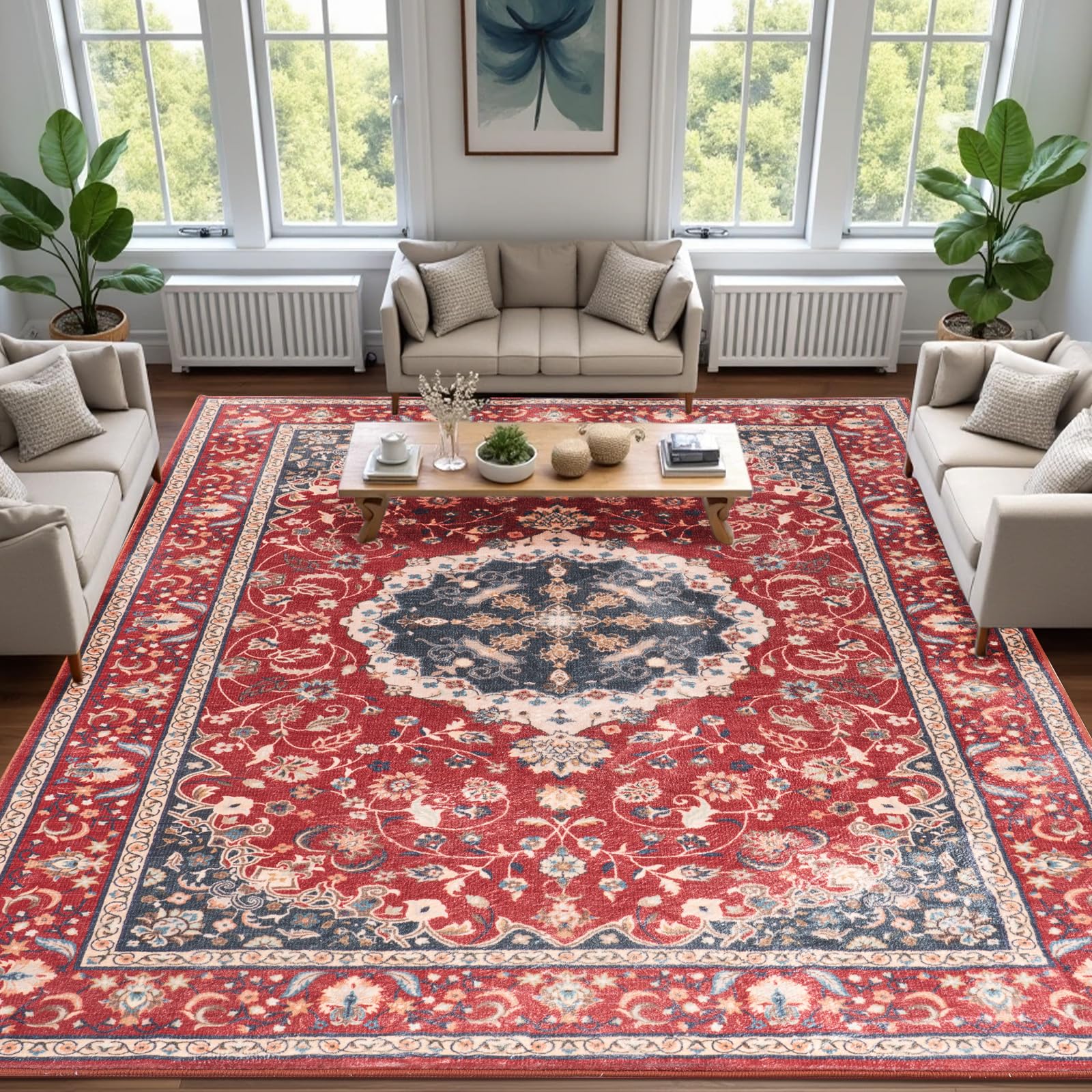 Washable Area Rugs Door Mat Entryway Vintage Floral Non-Slip Low Pile Entrance Thin Rug Carpet for Kitchen Bathroom Living Room Pink