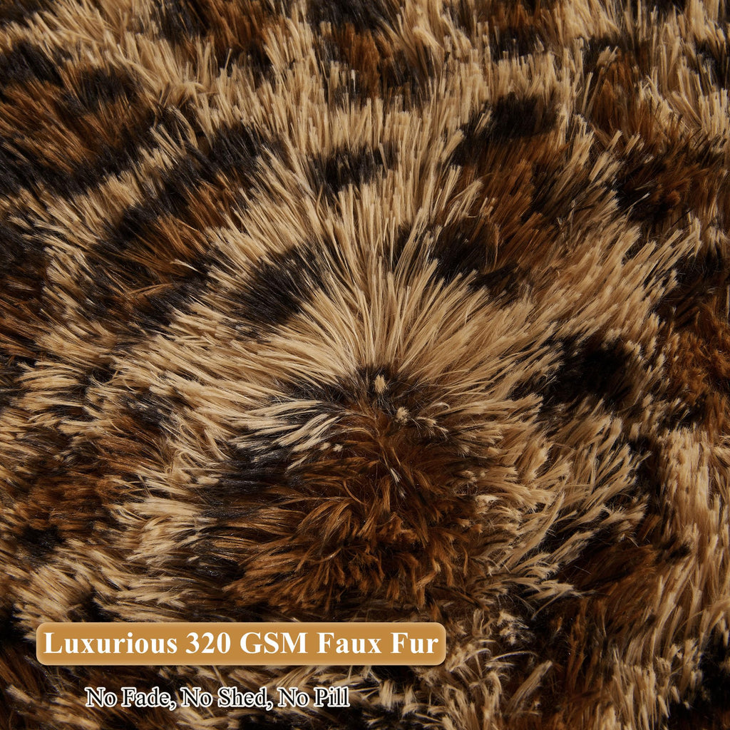 Faux Fur Leopard Print Bean Bag Chair Cover (No Filler), Fluffy Stuffed Animal Storage Cheetah Bean Bag Home Decor, Furry Fuzzy Big Beanbag Cover, Anti-Slip