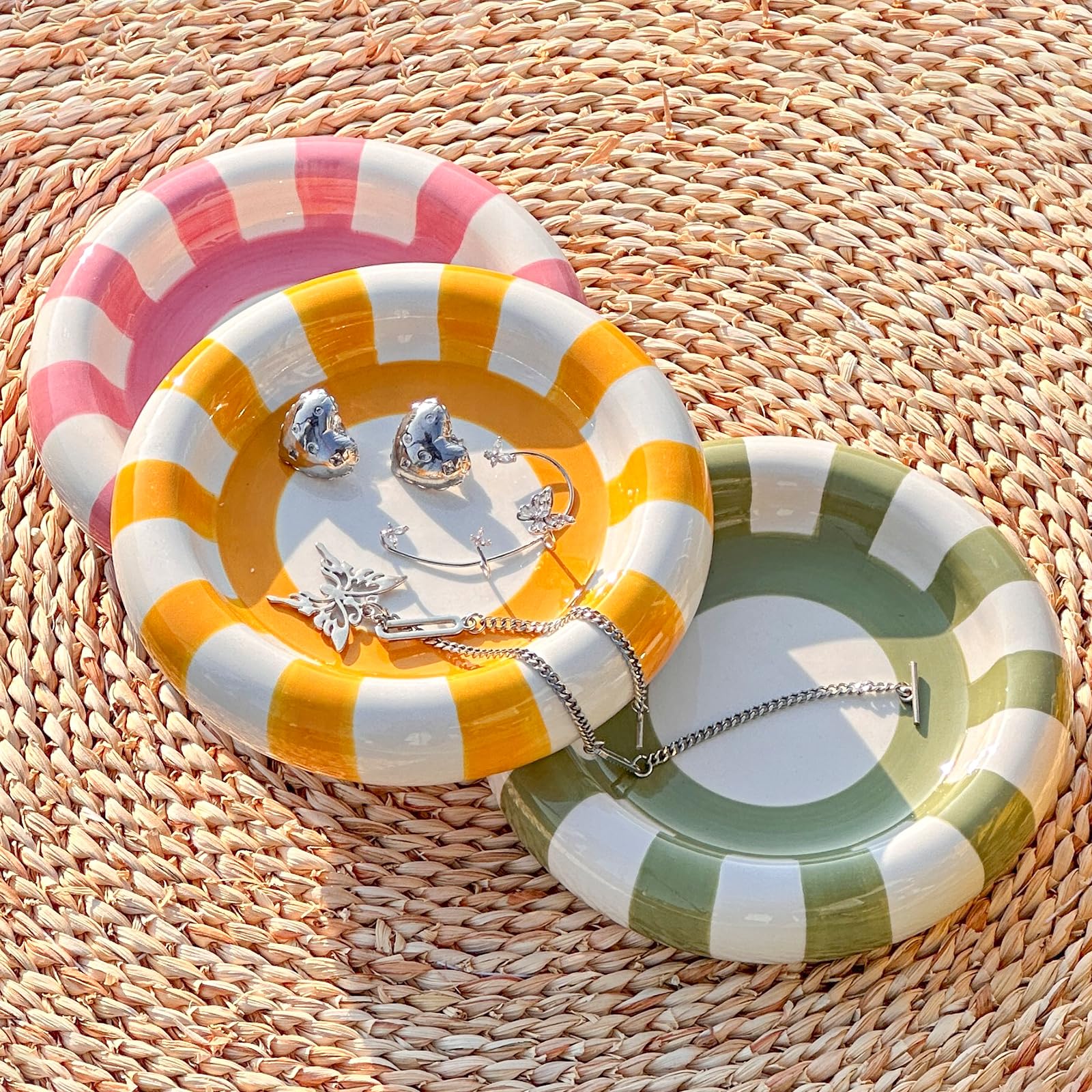 Jewelry Tray Trinket Dish,Cute Round Ceramic Decorative Ring Holder