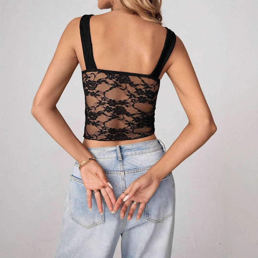 Lace See-through Low-cut Sweet Girl Fried Street Wear Vest Top