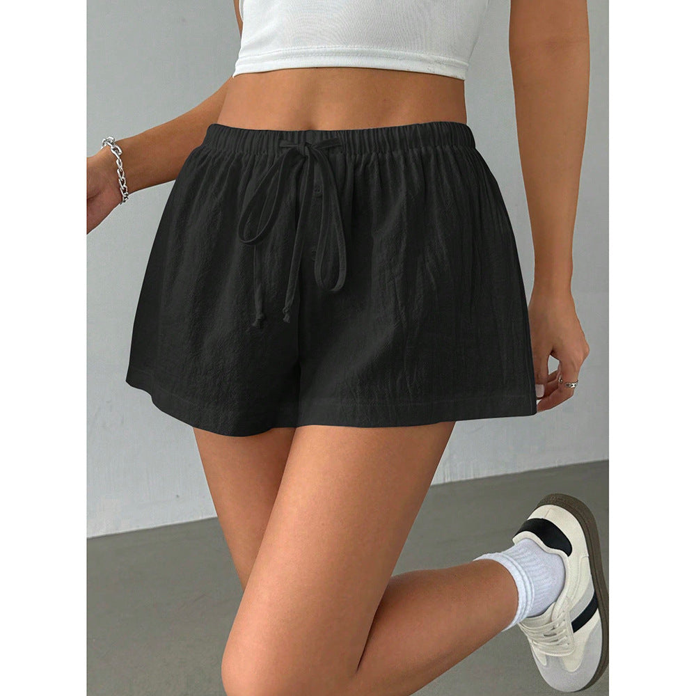 Fashionable Basic Striped Elastic Casual Shorts Home Loose Slimming