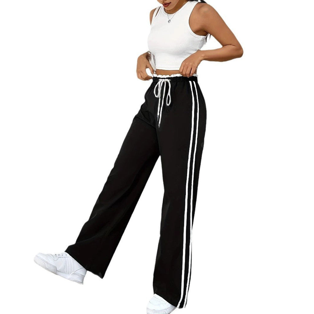 Women's Black Sports Straight Pants Leisure Commute