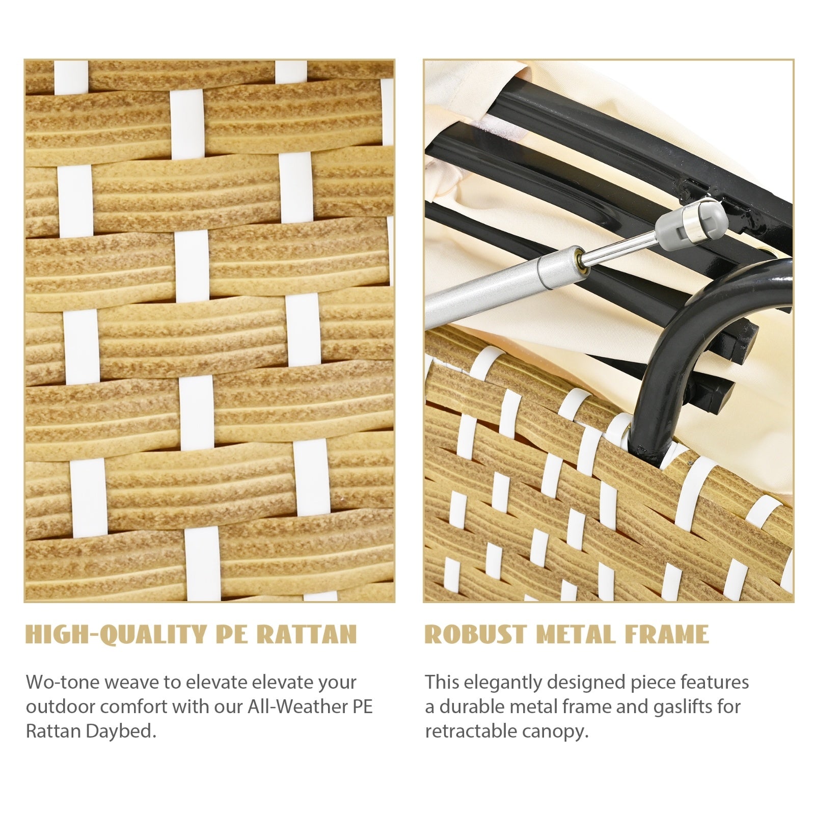 Patio Furniture Round Outdoor Sectional Sofa Set Rattan Daybed Two-Tone Weave Sunbed With Ret