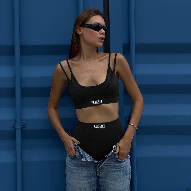 Women's Fake Two-piece Sports Vest Top Suit