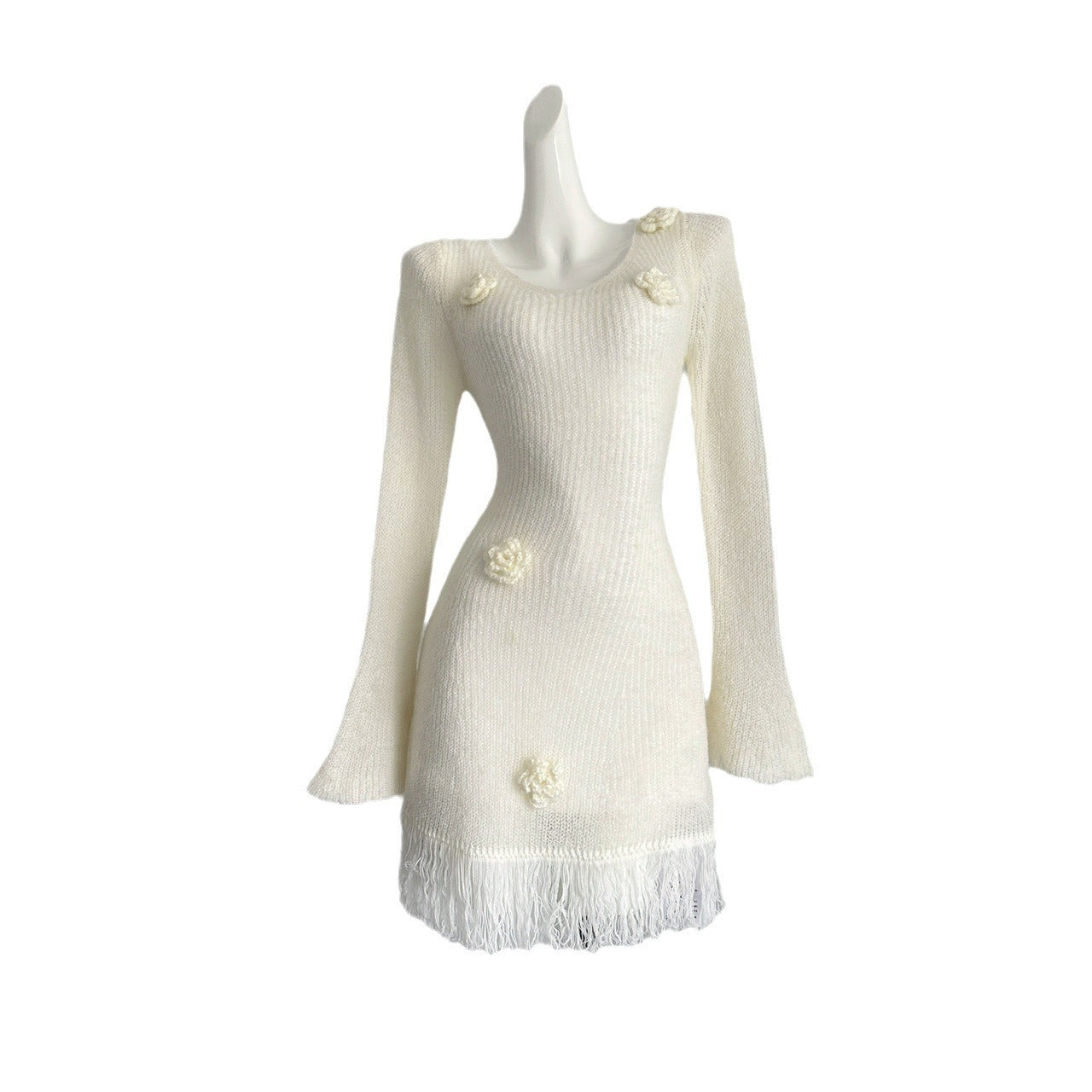 Women's Knitted Flower Bow Tie Dress