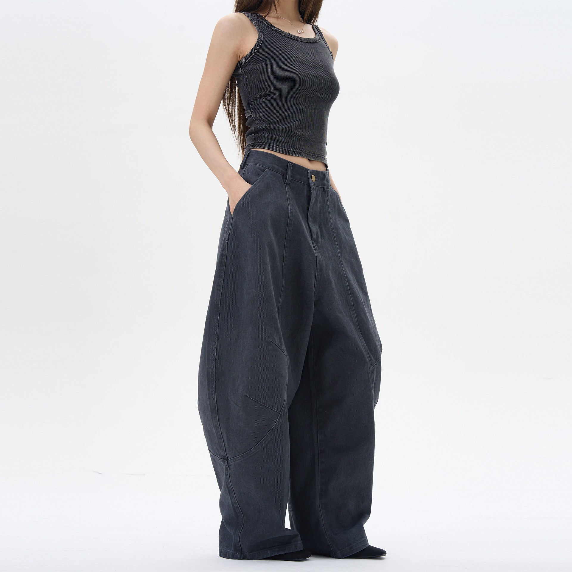 Retro Green Brown Loose Matchet Pants Women