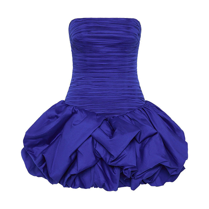 Off-the-shoulder Tube Top Floral Pleated Sexy Dress