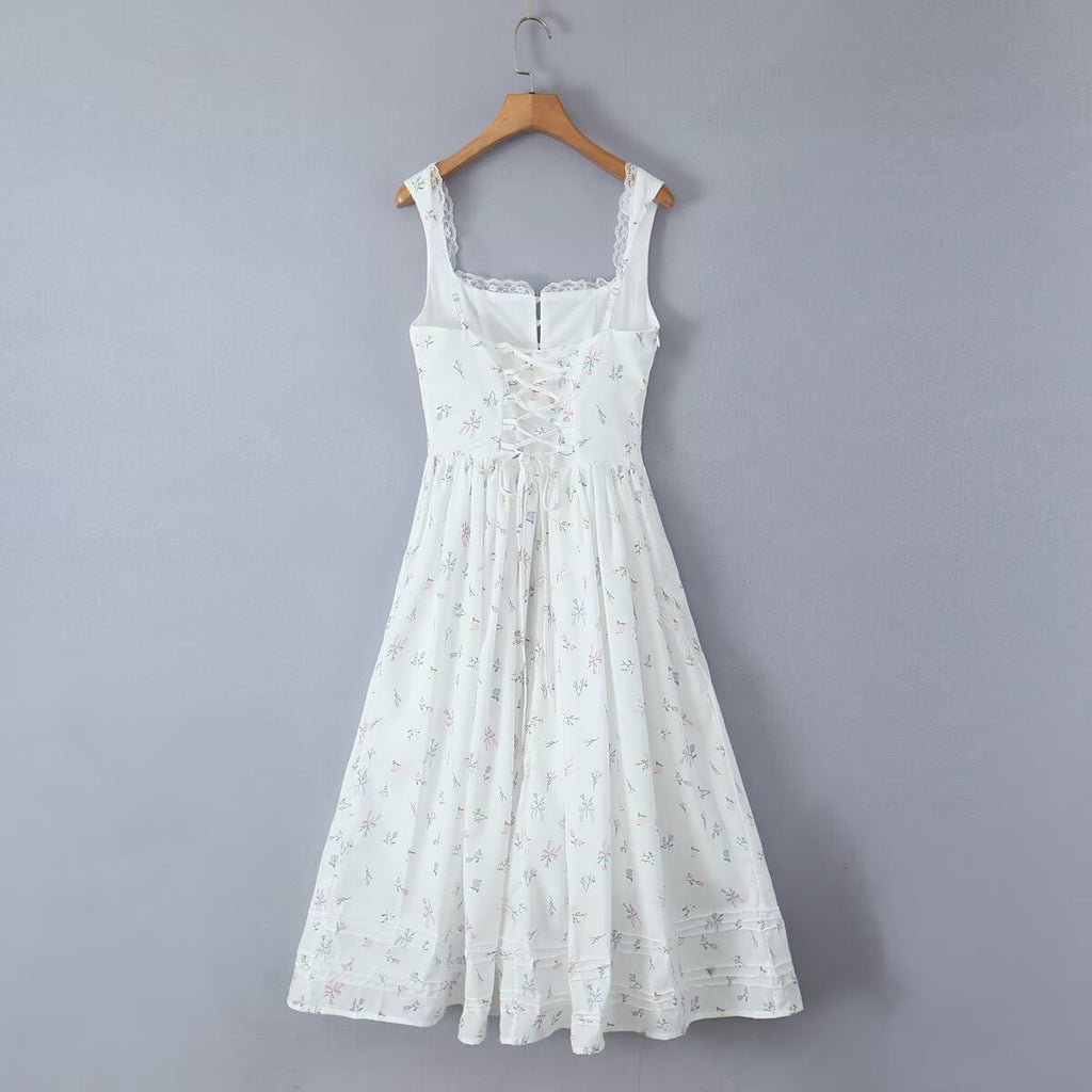 Printed Lace Backless Dress